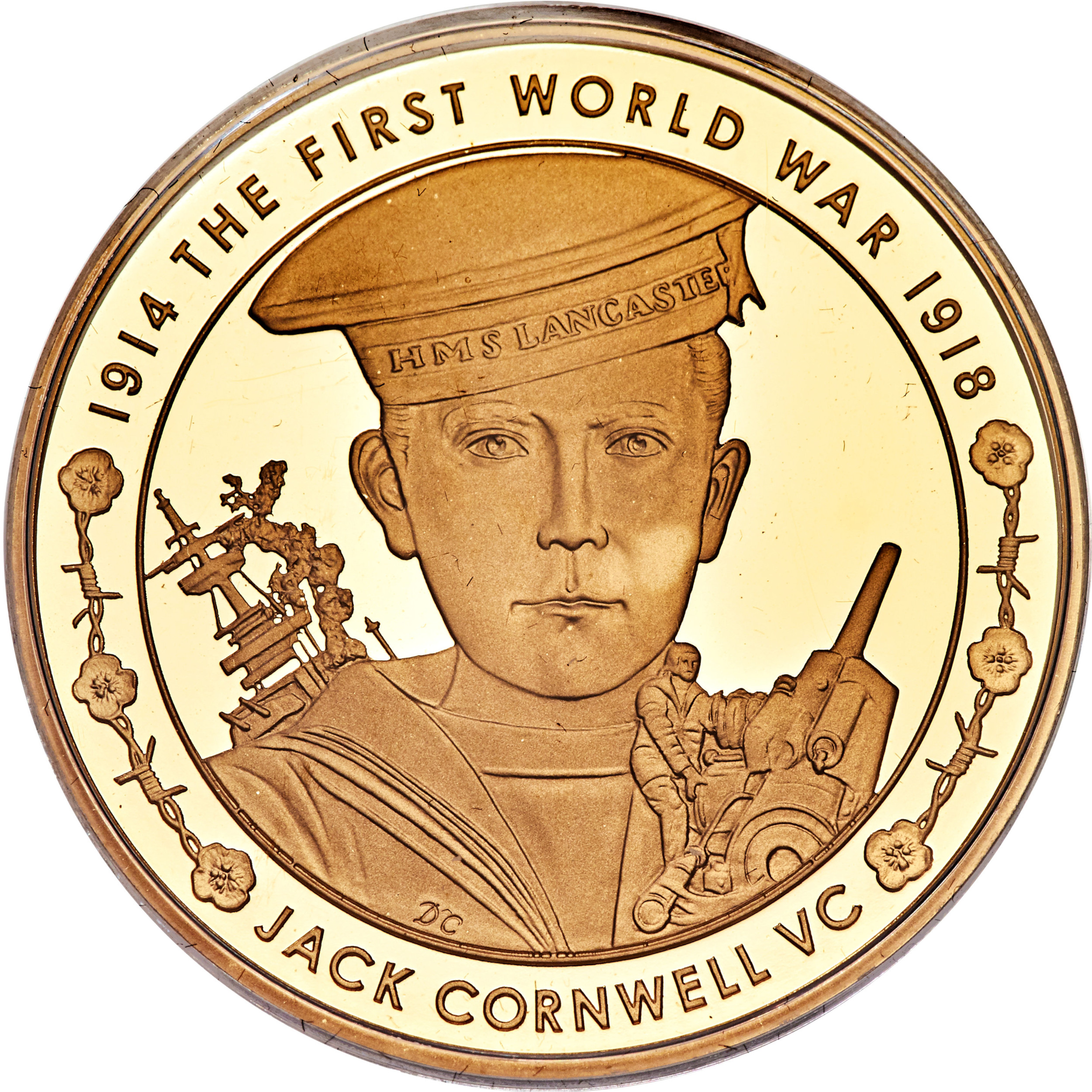 5 Pounds - Elizabeth II Jack Cornwell VC; Gold Proof reverse