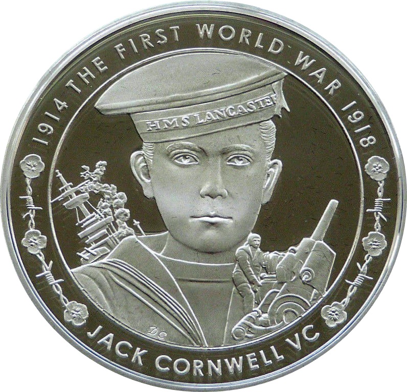 5 Pounds - Elizabeth II Jack Cornwell VC; Silver Proof reverse