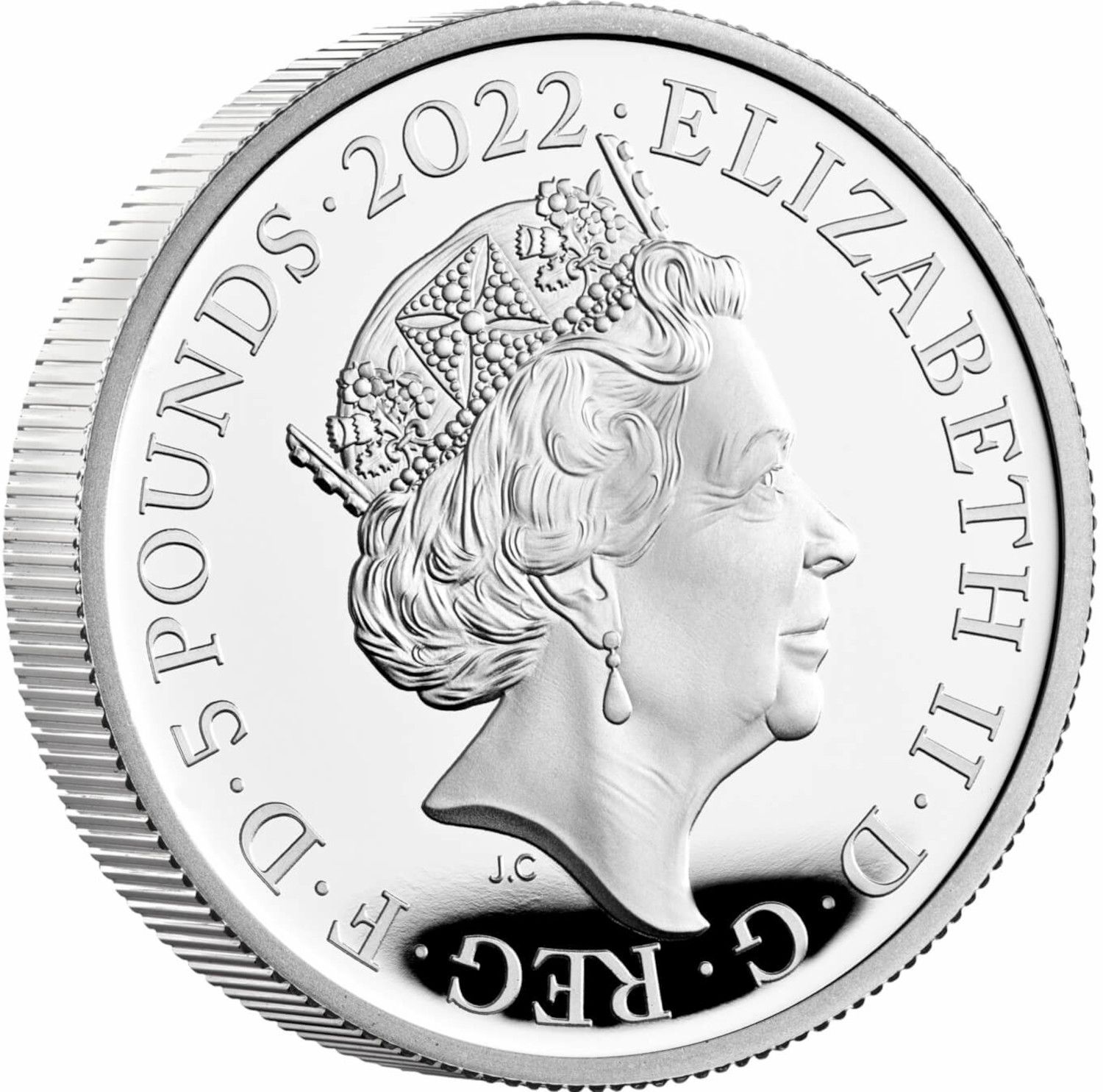 5 Pounds - Elizabeth II James I; Silver Proof obverse
