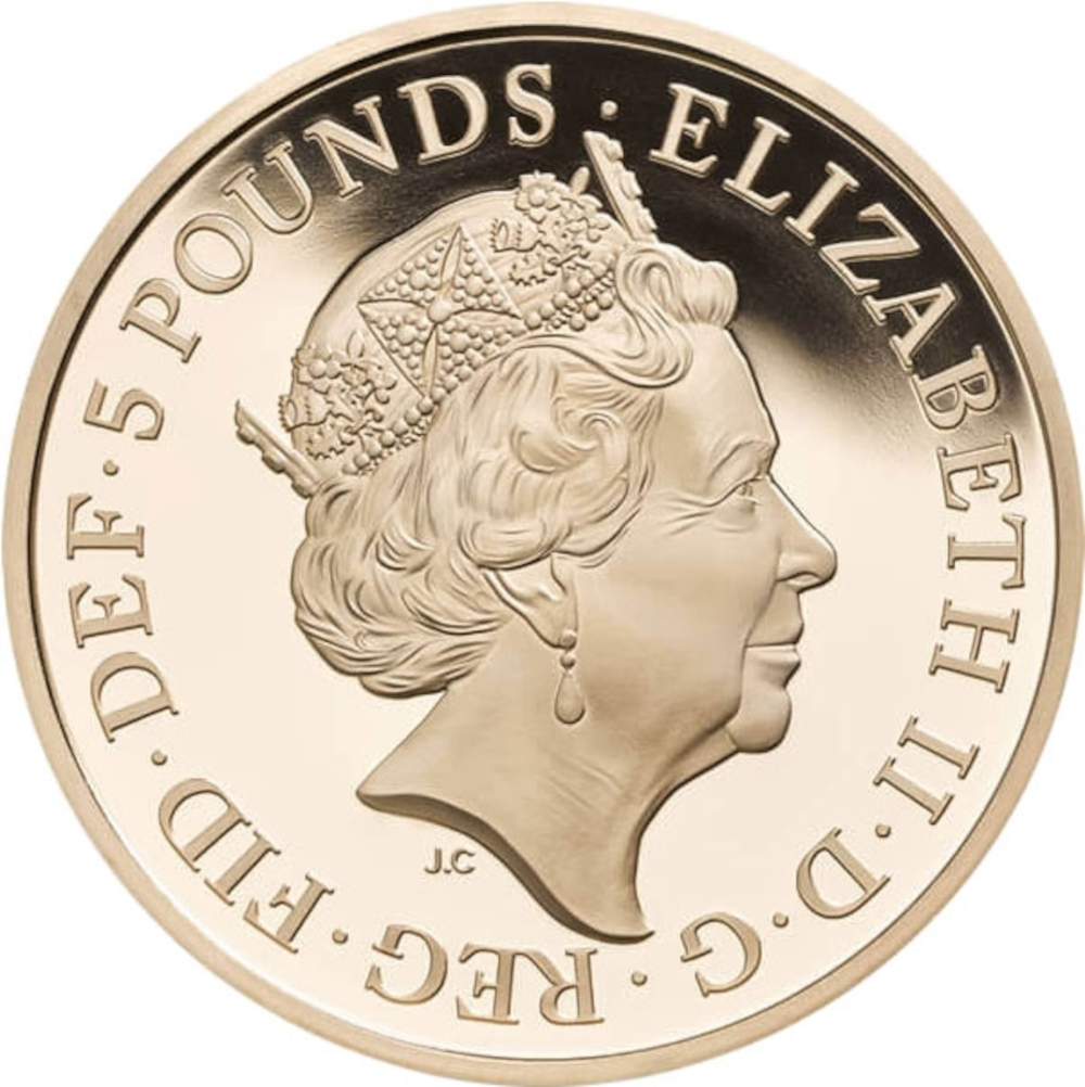 5 Pounds - Elizabeth II King Canute; Gold Proof obverse
