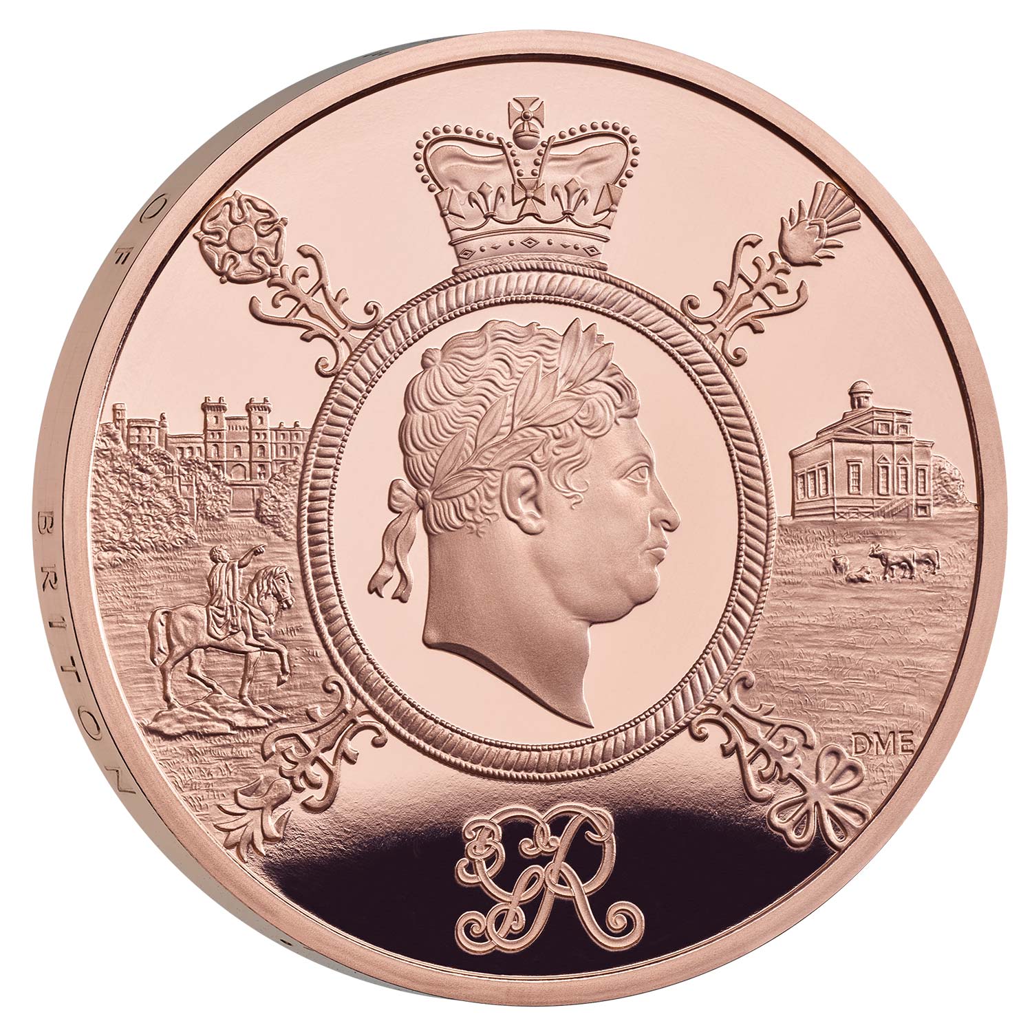 5 Pounds - Elizabeth II King George III; Gold Proof reverse