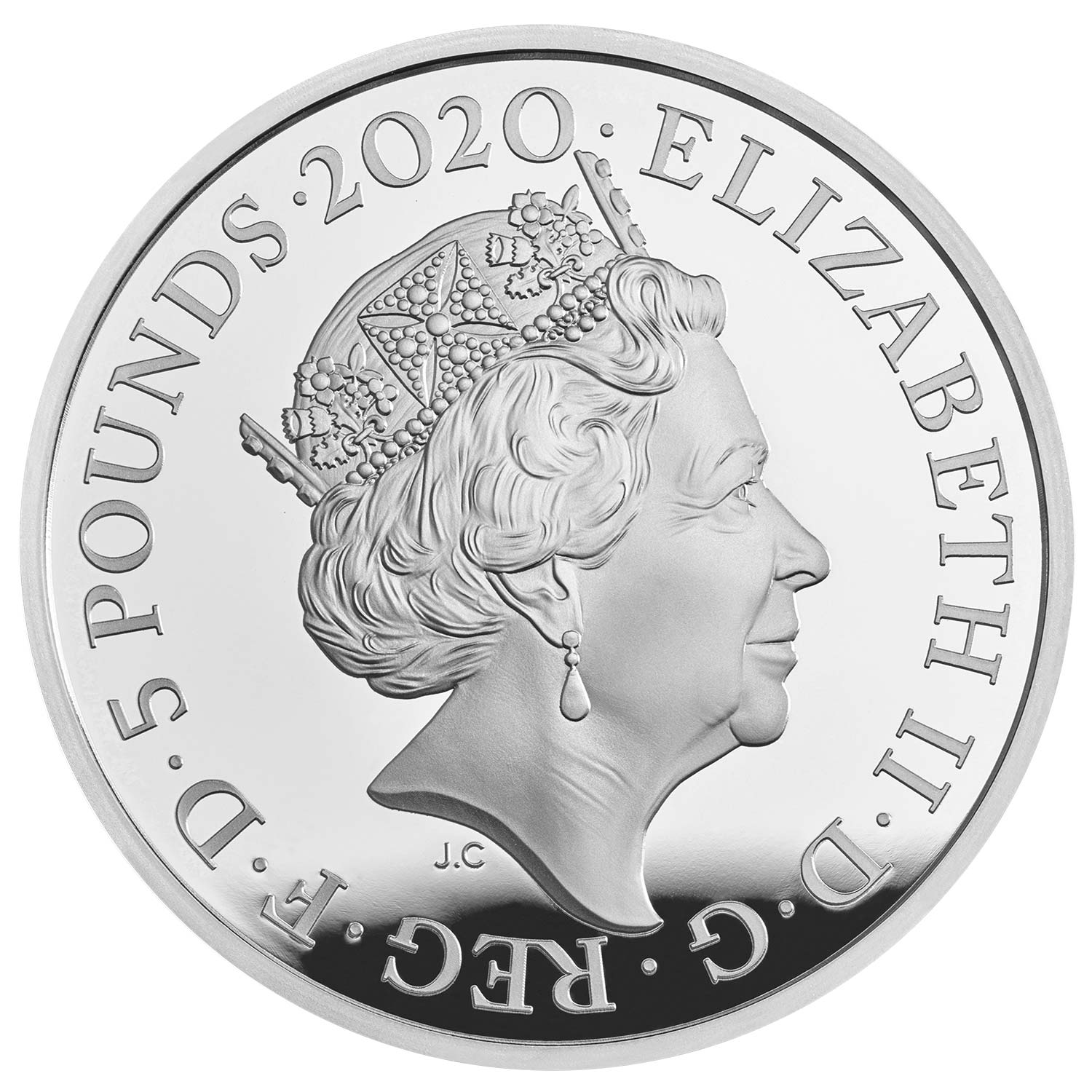 5 Pounds - Elizabeth II King George III; Silver Proof obverse