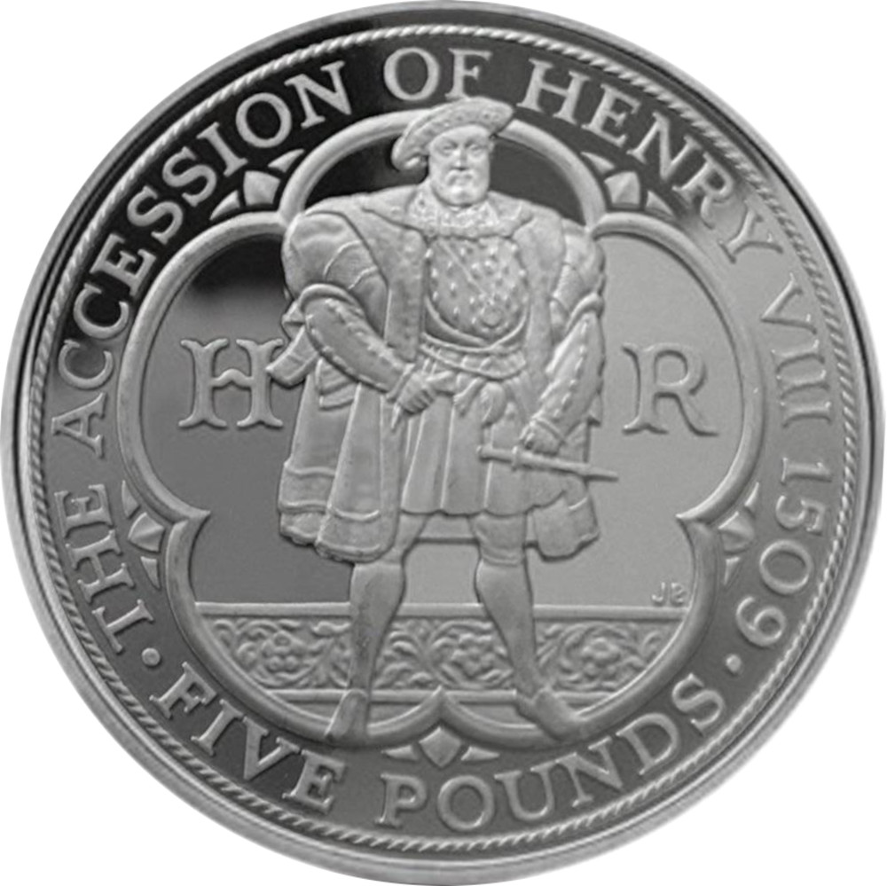 5 Pounds - Elizabeth II King Henry VIII; Platinum Piedfort reverse