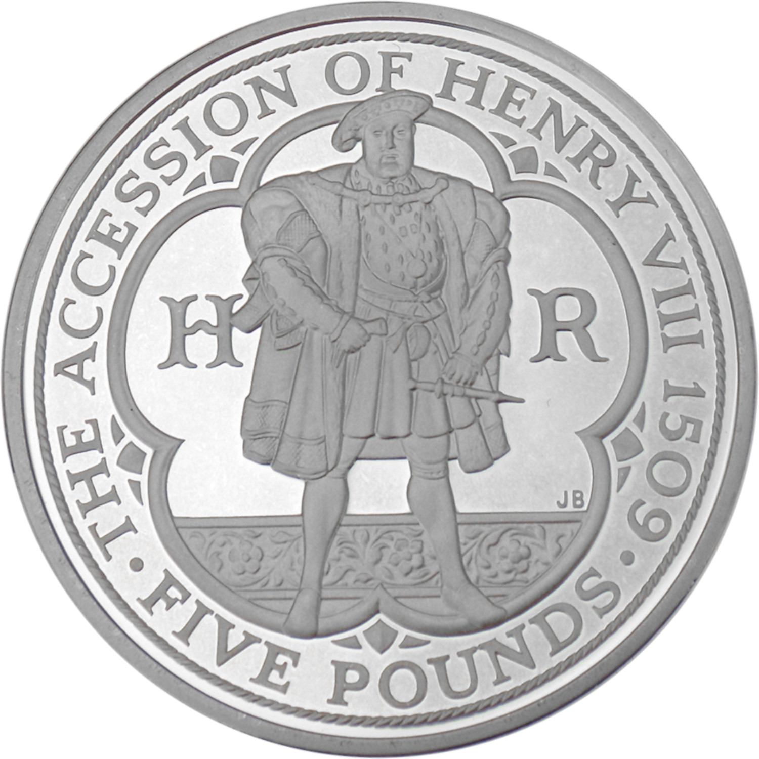 5 Pounds - Elizabeth II King Henry VIII; Silver Piedfort reverse