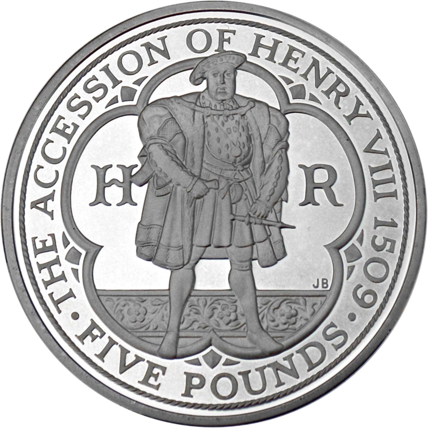 5 Pounds - Elizabeth II King Henry VIII; Silver Proof reverse