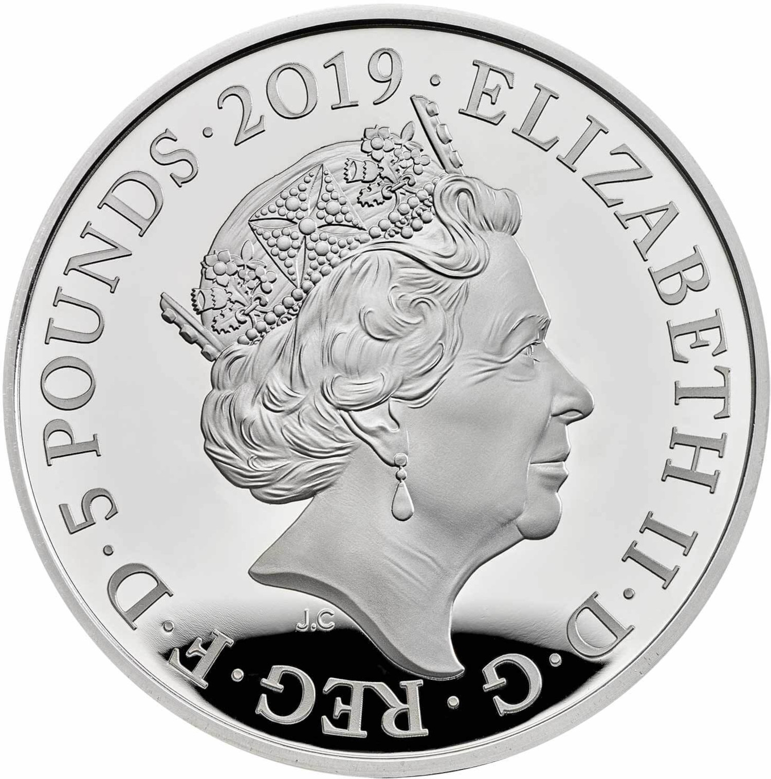 5 Pounds - Elizabeth II Legend of the Ravens; Silver Piedfort obverse
