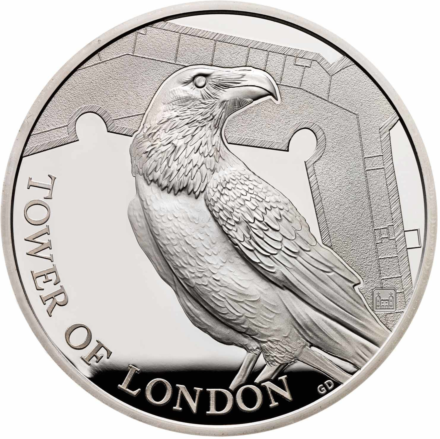 5 Pounds - Elizabeth II Legend of the Ravens; Silver Proof reverse