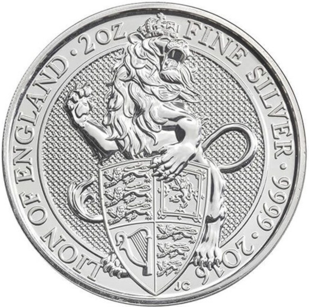 5 Pounds - Elizabeth II Lion of England; 2 oz Fine Silver reverse