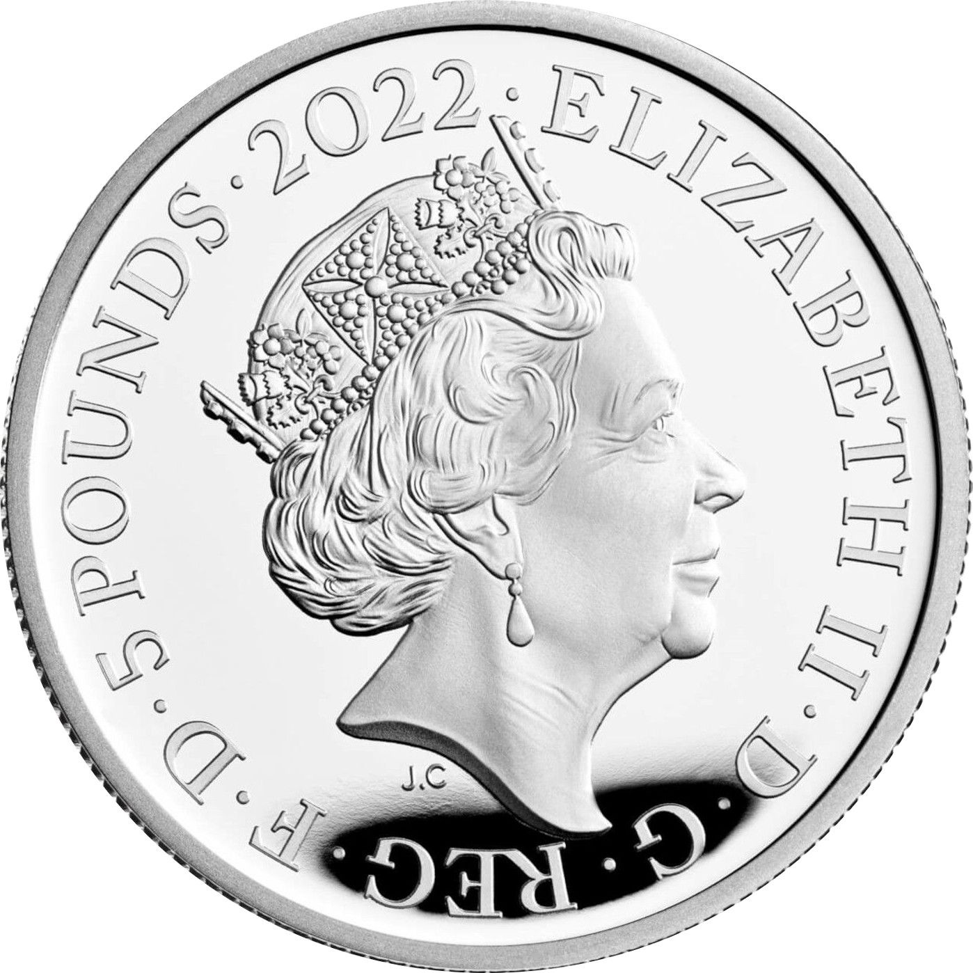 5 Pounds - Elizabeth II Lion of England; Silver Proof obverse