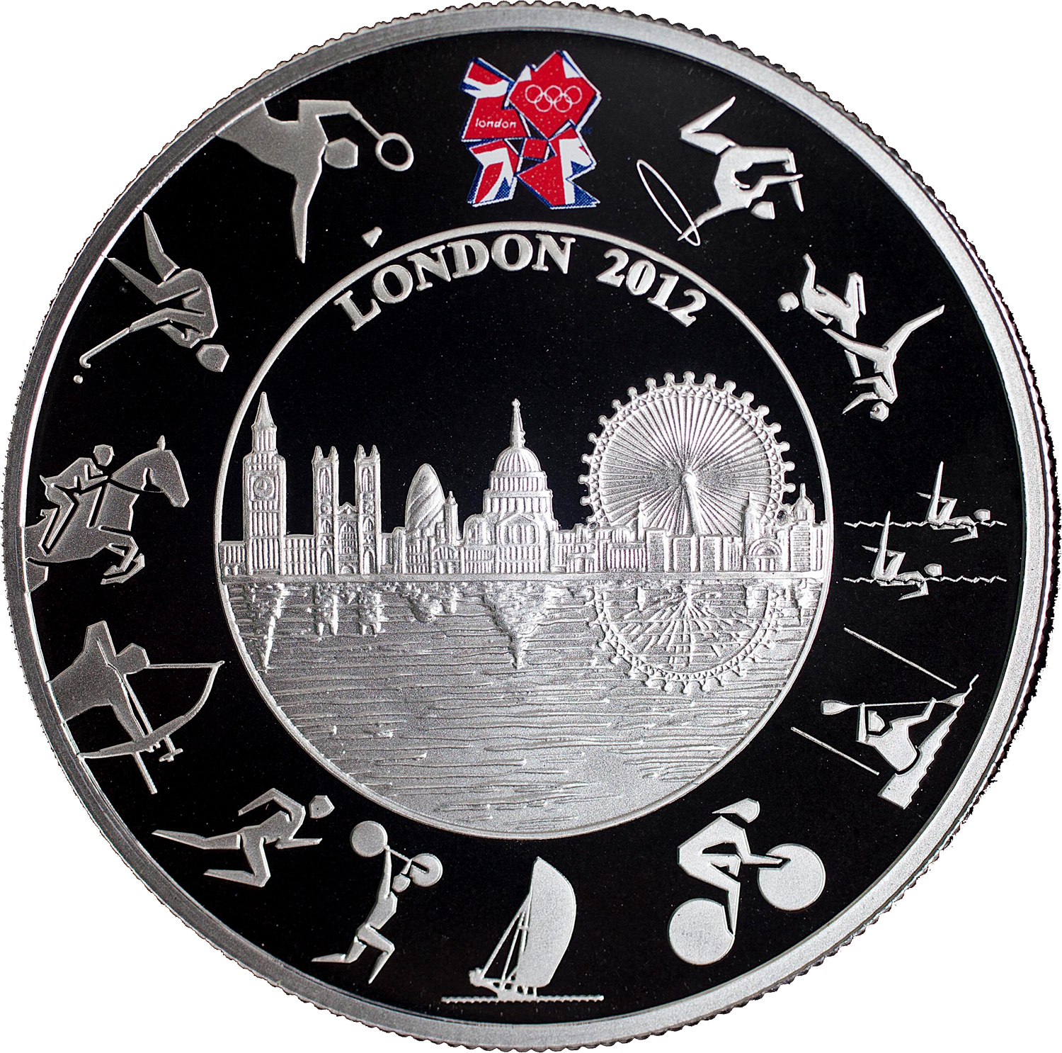 5 Pounds - Elizabeth II London Olympics; Silver Piedfort reverse