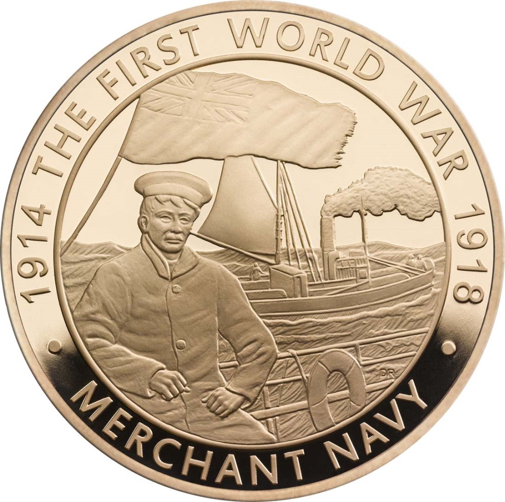 5 Pounds - Elizabeth II Merchant Navy; Gold Proof reverse