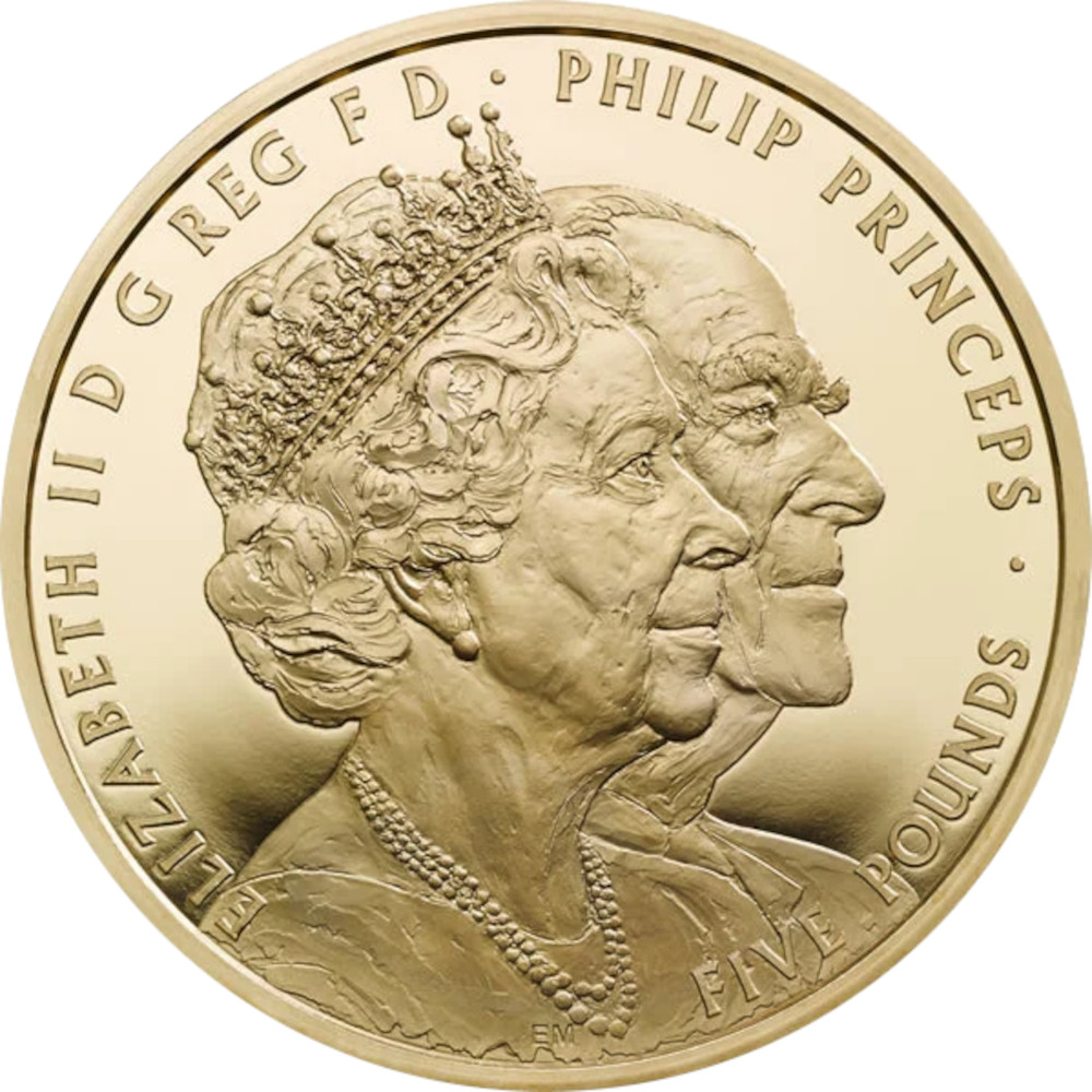 5 Pounds - Elizabeth II Platinum Wedding; Gold Proof obverse