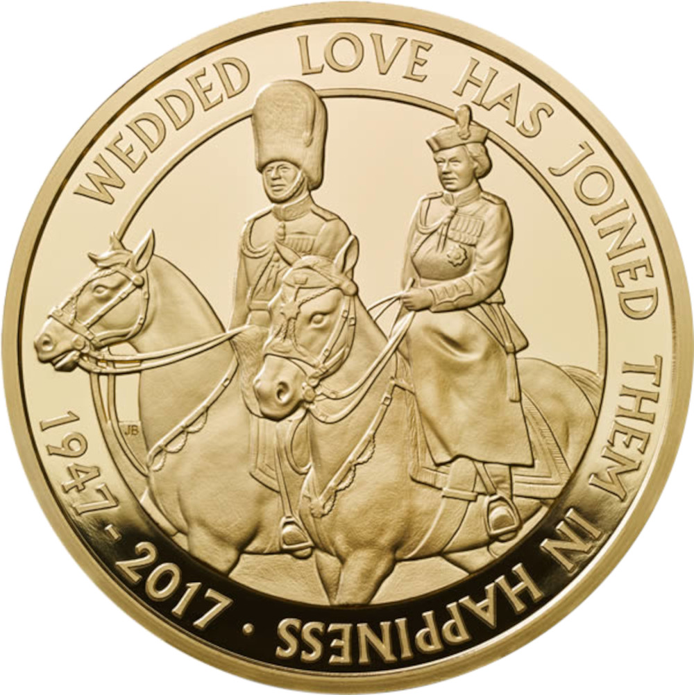 5 Pounds - Elizabeth II Platinum Wedding; Gold Proof reverse
