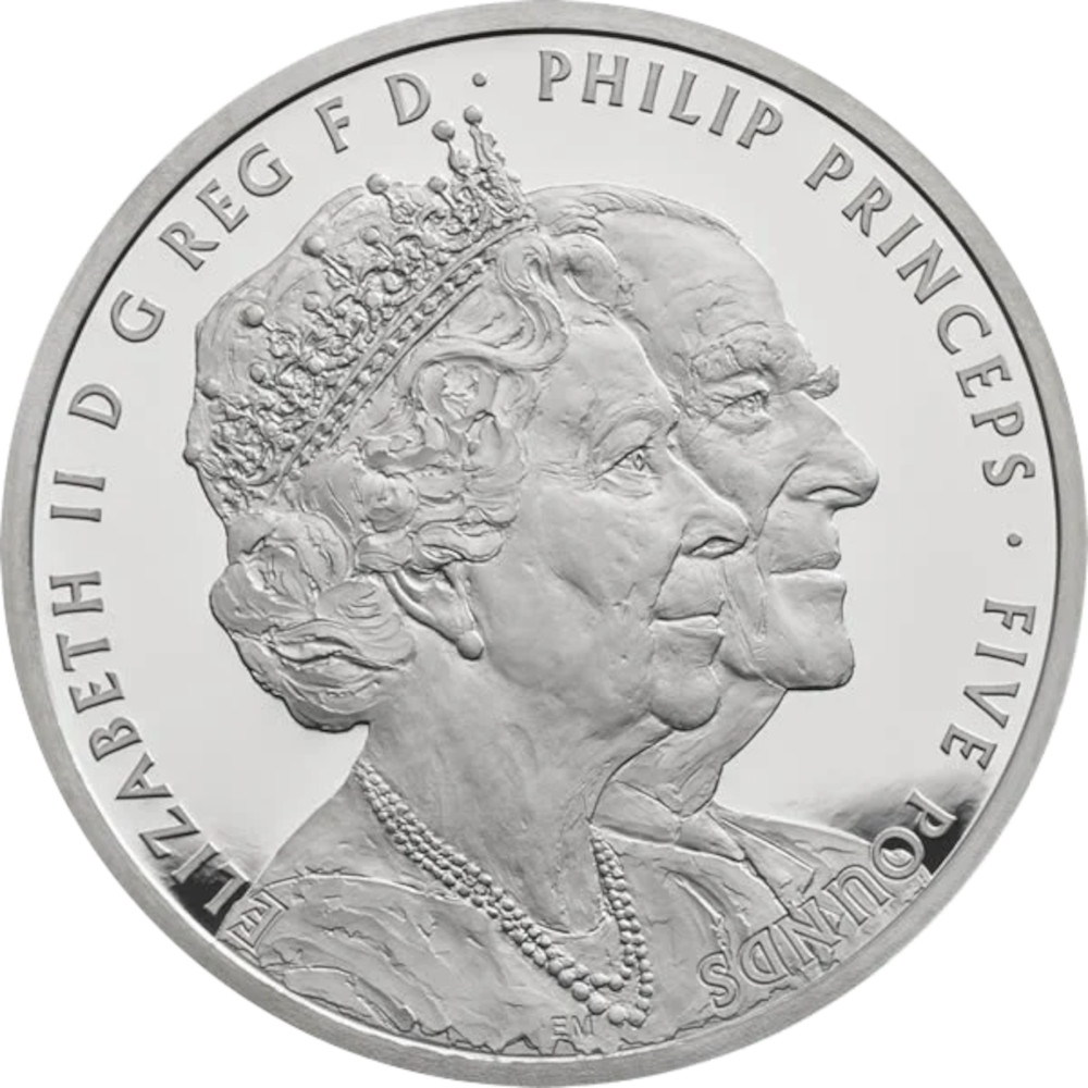 5 Pounds - Elizabeth II Platinum Wedding; Platinum Piedfort obverse
