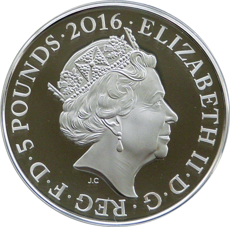 5 Pounds - Elizabeth II Poetry and Language; Silver Proof obverse