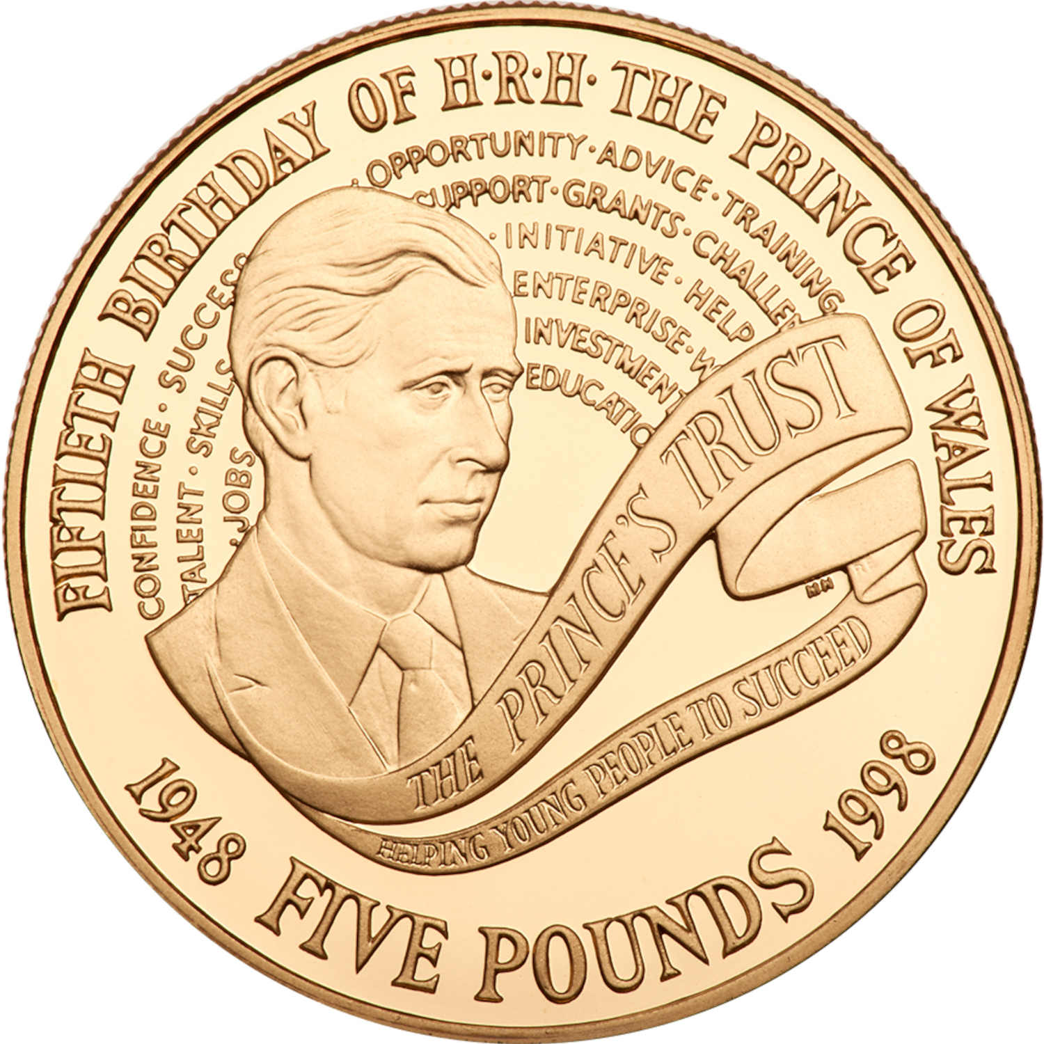 5 Pounds - Elizabeth II Prince Charles' 50th Birthday; Gold Proof