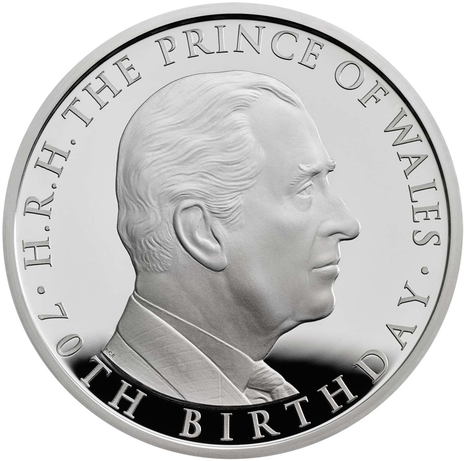 5 Pounds - Elizabeth II Prince Charles 70th Birthday; Silver Piedfort reverse