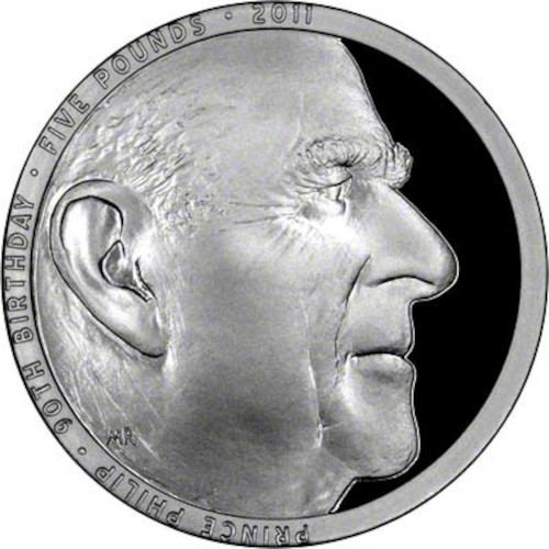 5 Pounds - Elizabeth II Prince Philip 90th Birthday; Silver Piedfort reverse
