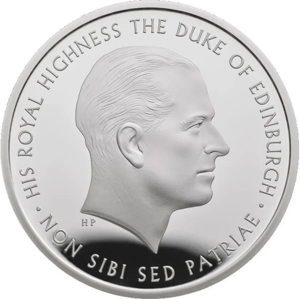 5 Pounds - Elizabeth II Prince Philip; Silver Piedfort reverse