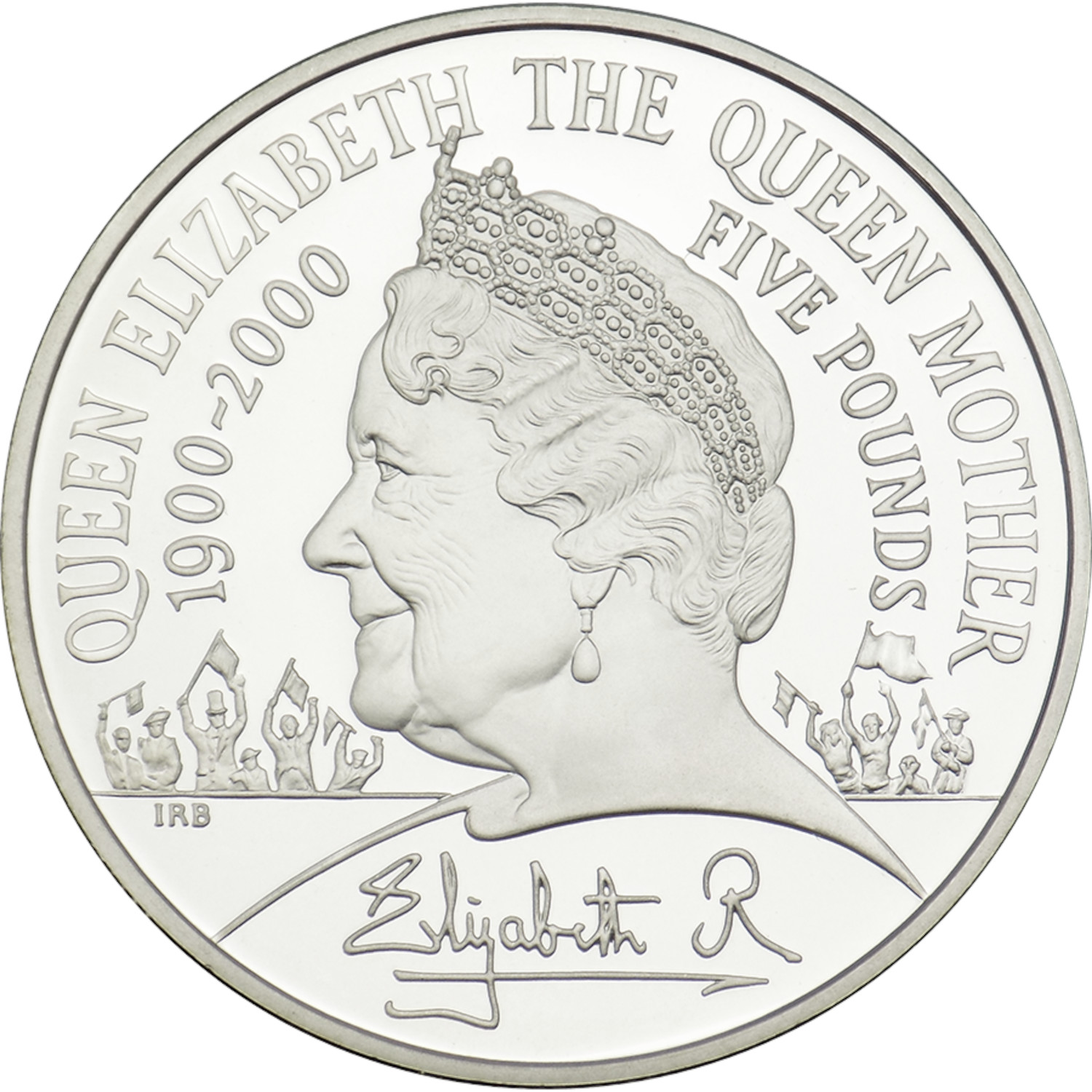 5 Pounds - Elizabeth II Queen Mother 100th Birthday; Silver Piedfort