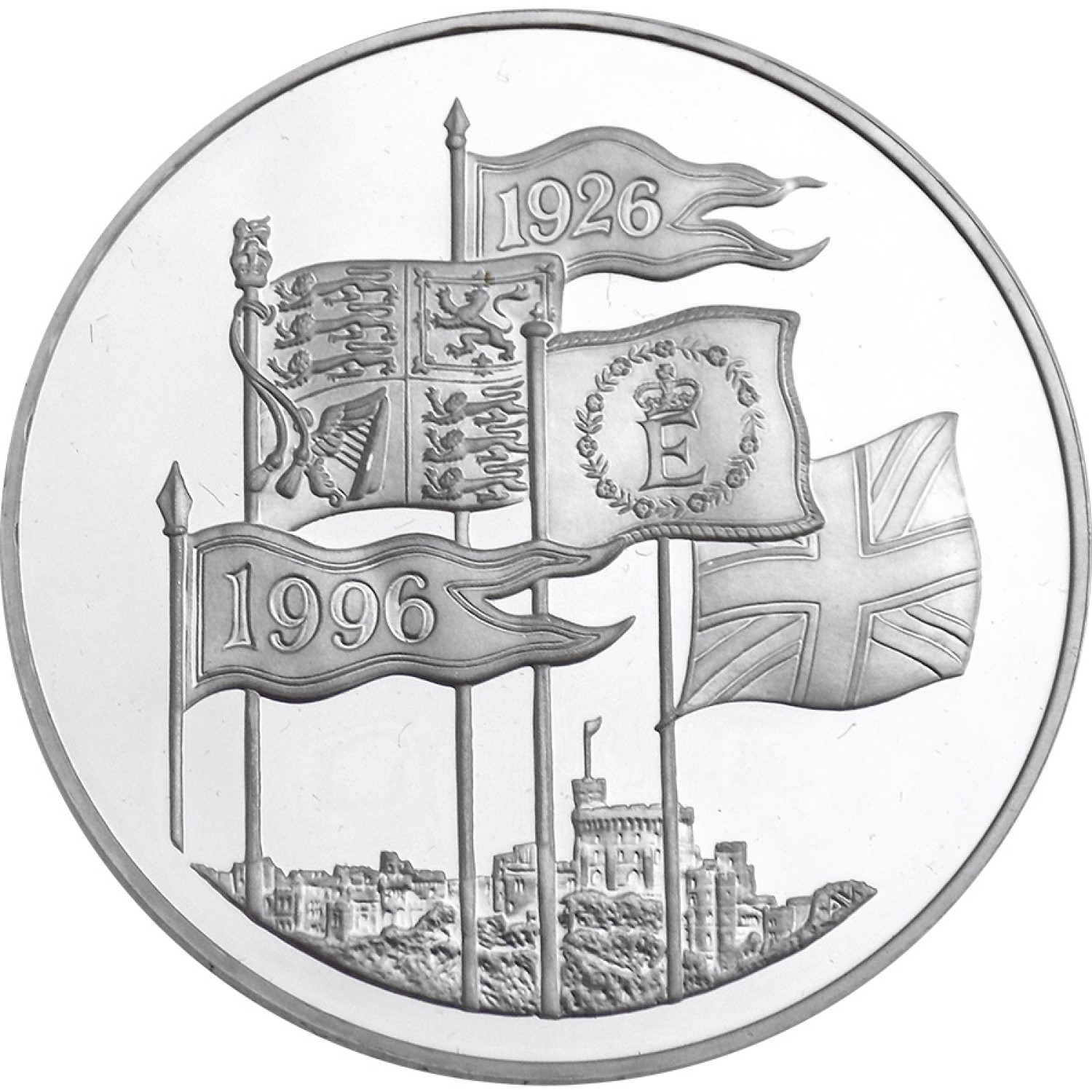 5 Pounds - Elizabeth II Queen's 70th Birthday; Silver Proof reverse