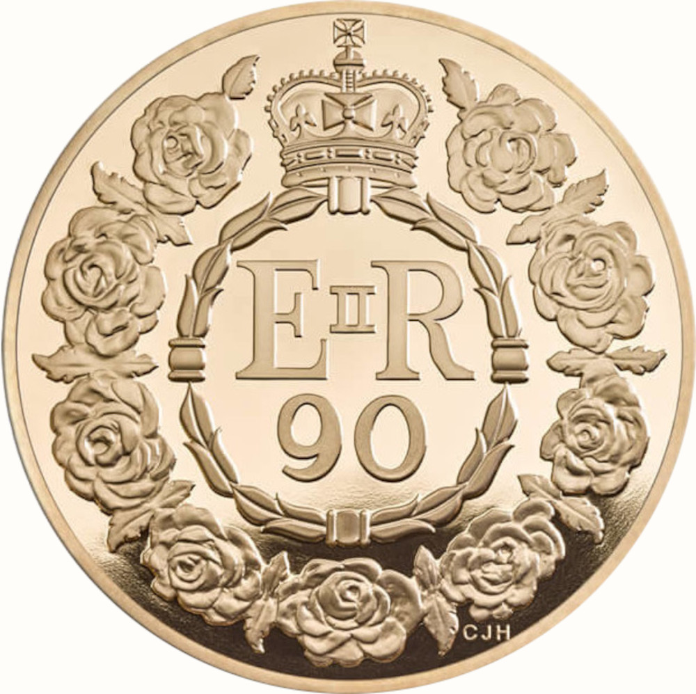5 Pounds - Elizabeth II Queen’s 90th Birthday; Gold Proof reverse