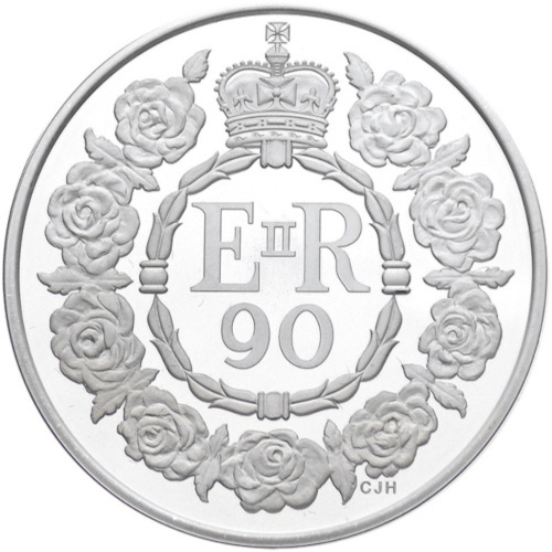 5 Pounds - Elizabeth II Queen's 90th Birthday; Platinum Piedfort reverse
