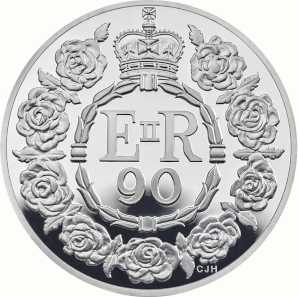 5 Pounds - Elizabeth II Queen’s 90th Birthday; Silver Piedfort reverse