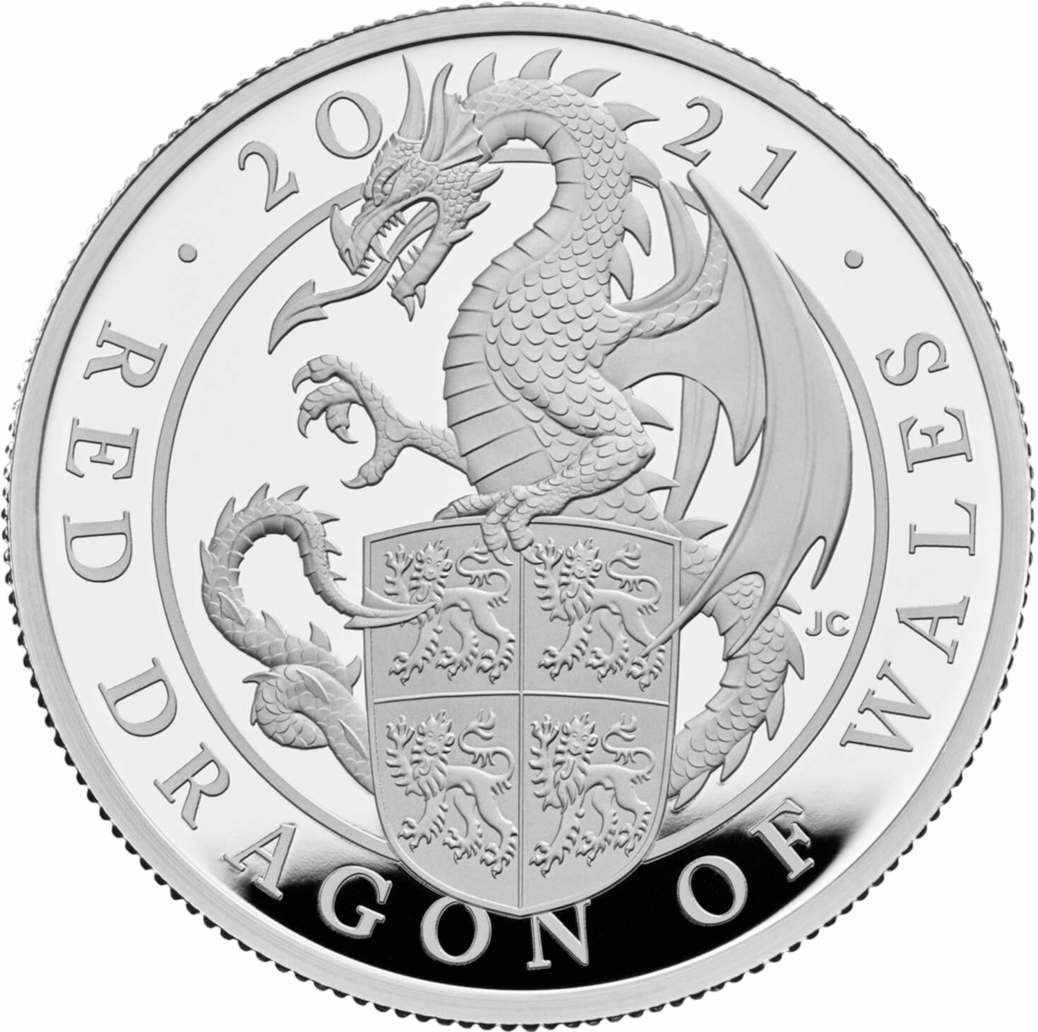 5 Pounds - Elizabeth II Red Dragon of Wales; Silver Proof reverse