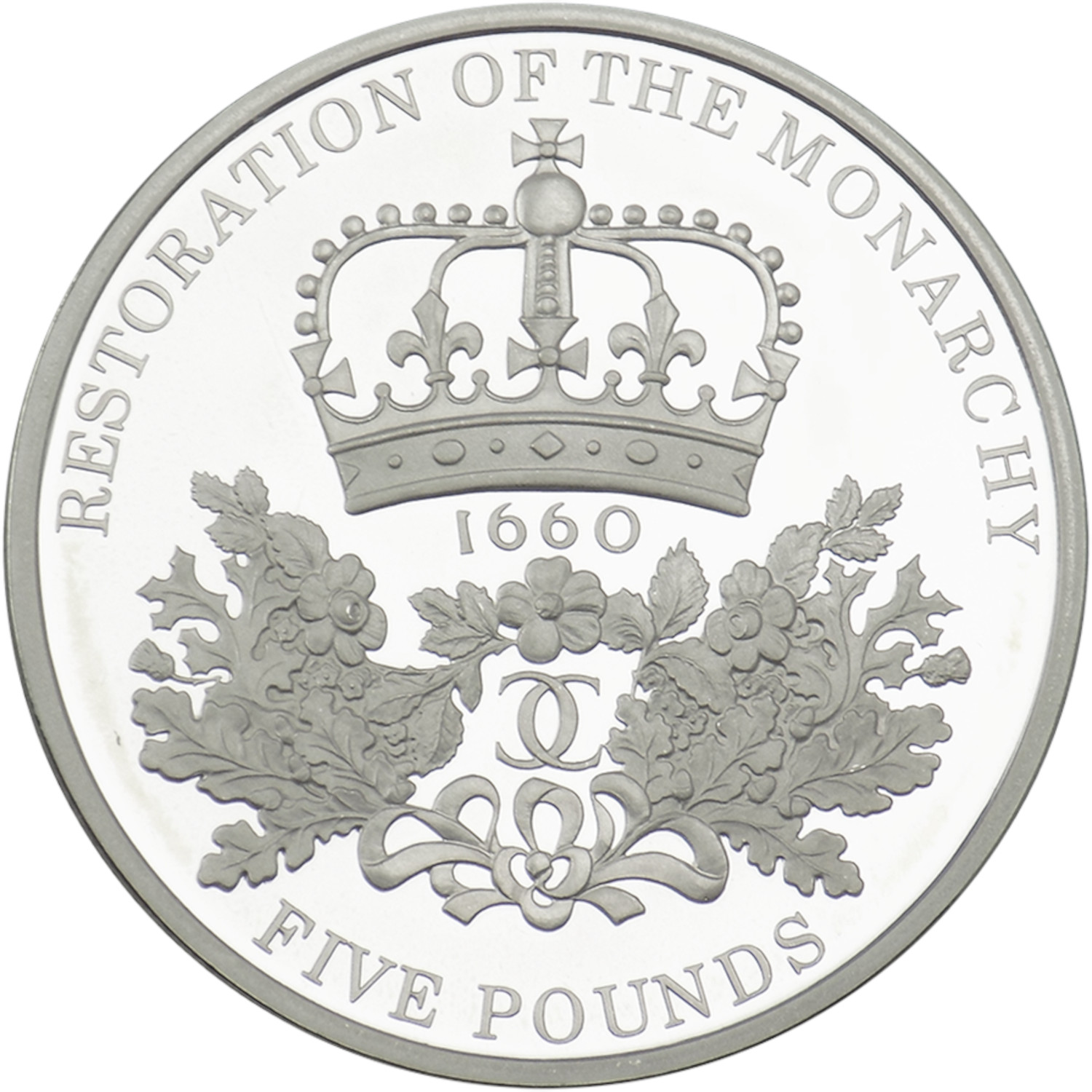 5 Pounds - Elizabeth II Restoration of the Monarchy; Platinum Piedfort reverse