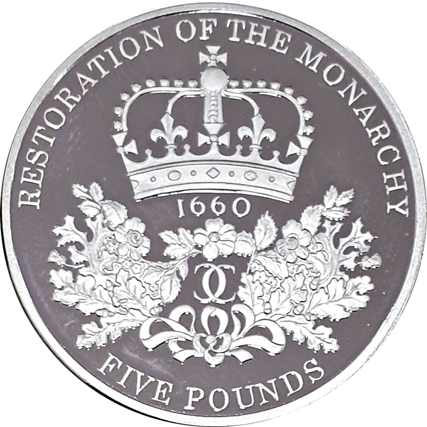 5 Pounds - Elizabeth II Restoration of the Monarchy; Silver Proof reverse