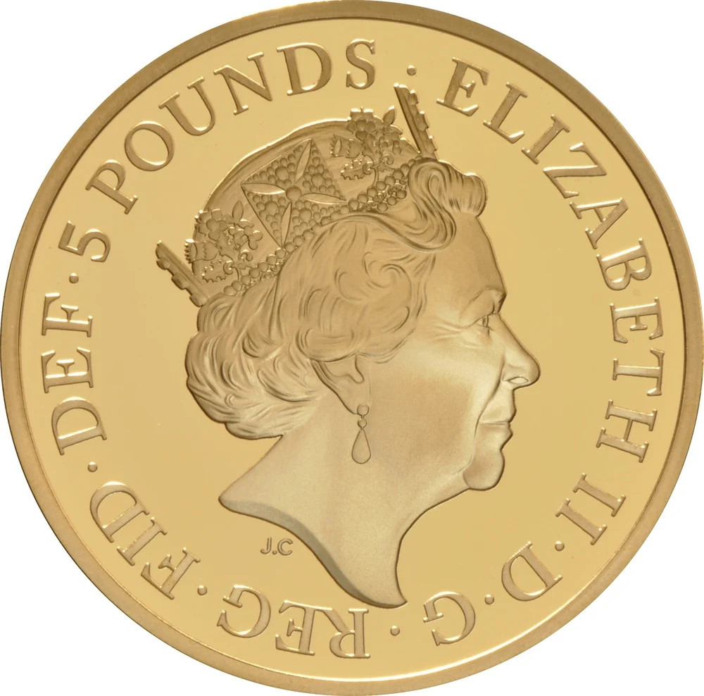 5 Pounds - Elizabeth II Sapphire Jubilee; Gold Proof obverse