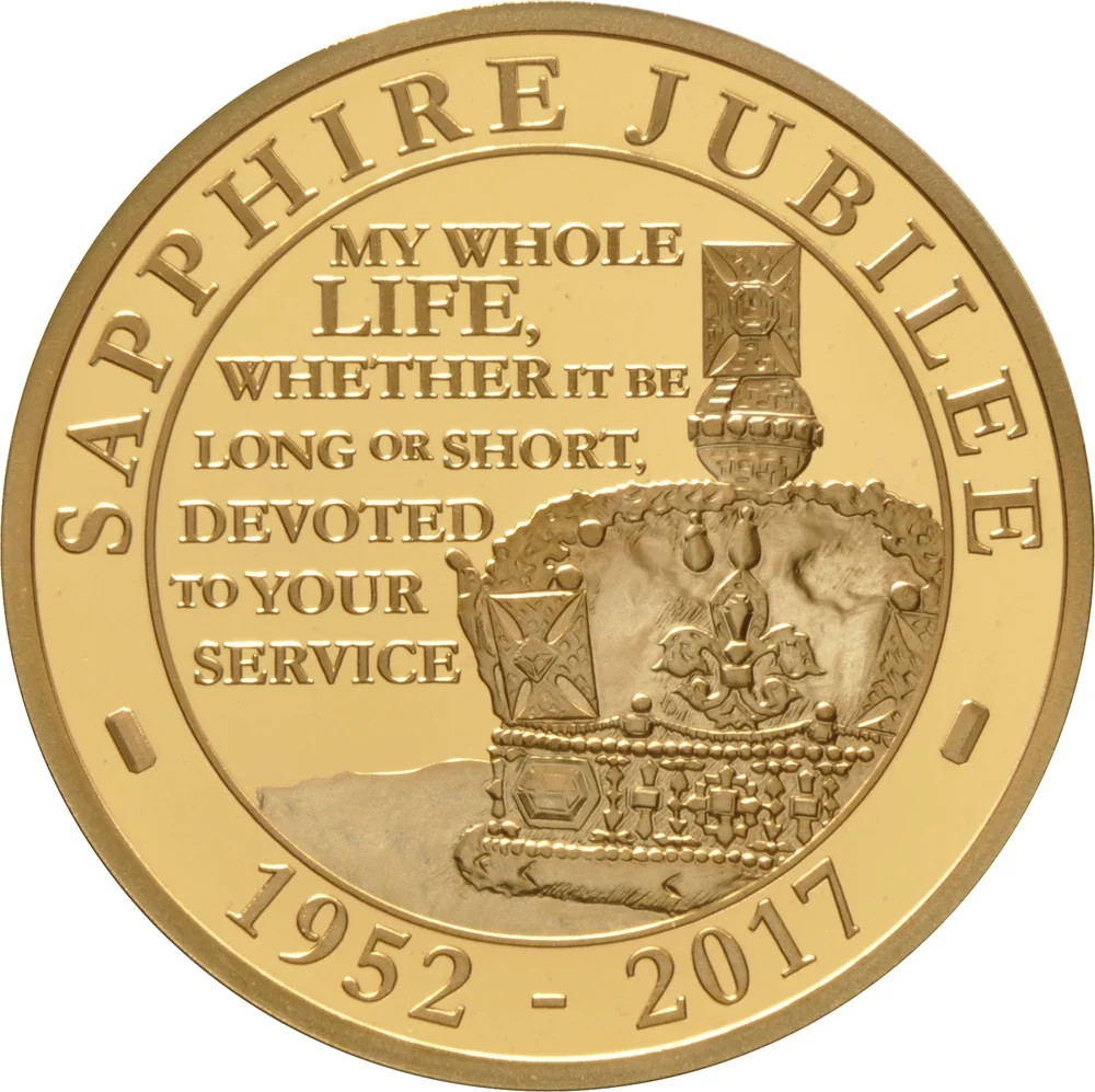 5 Pounds - Elizabeth II Sapphire Jubilee; Gold Proof reverse