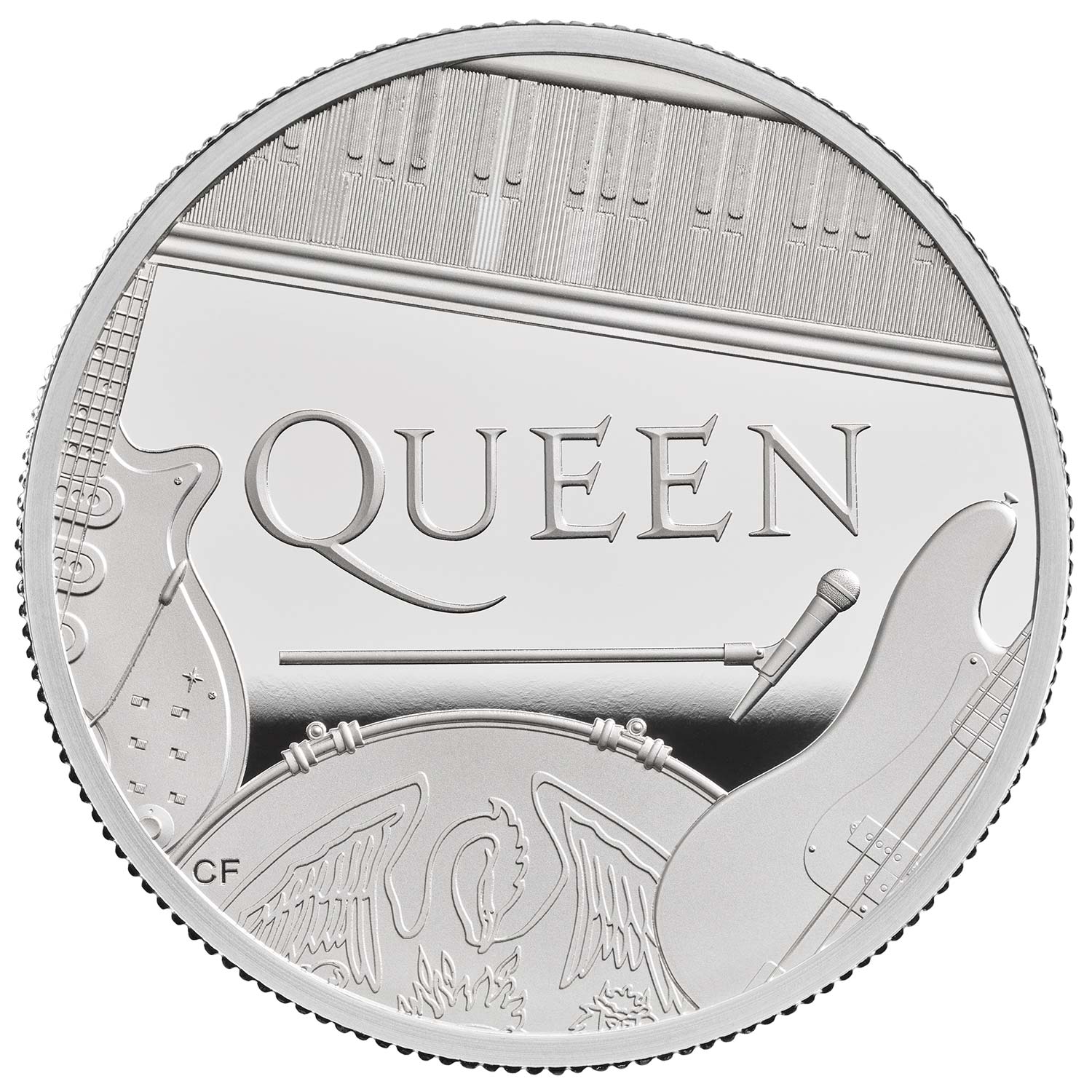 5 Pounds - Elizabeth II The band Queen; Silver Proof reverse