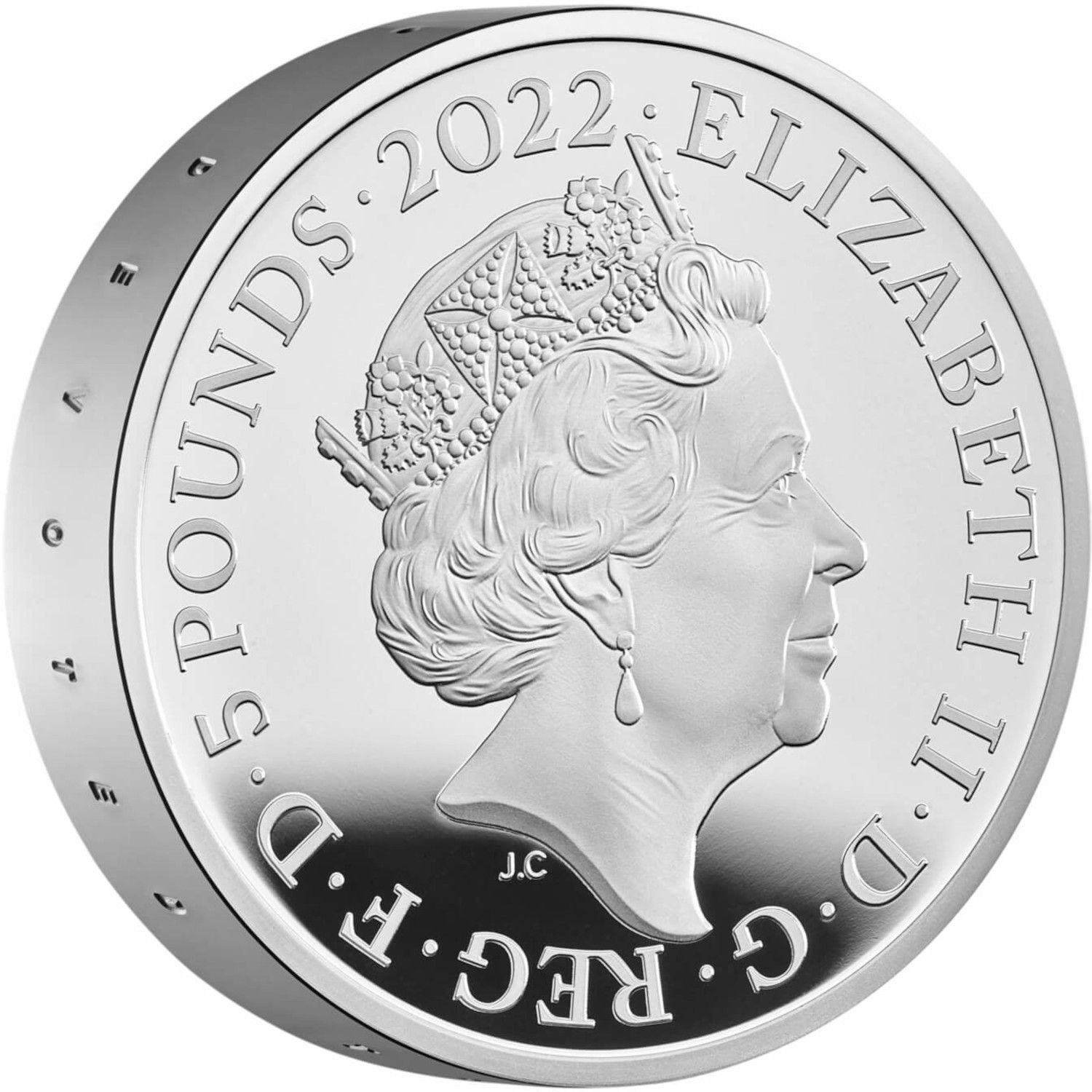 5 Pounds - Elizabeth II The Queen's Reign, Bestowing Her Honours; Silver Piedfort obverse