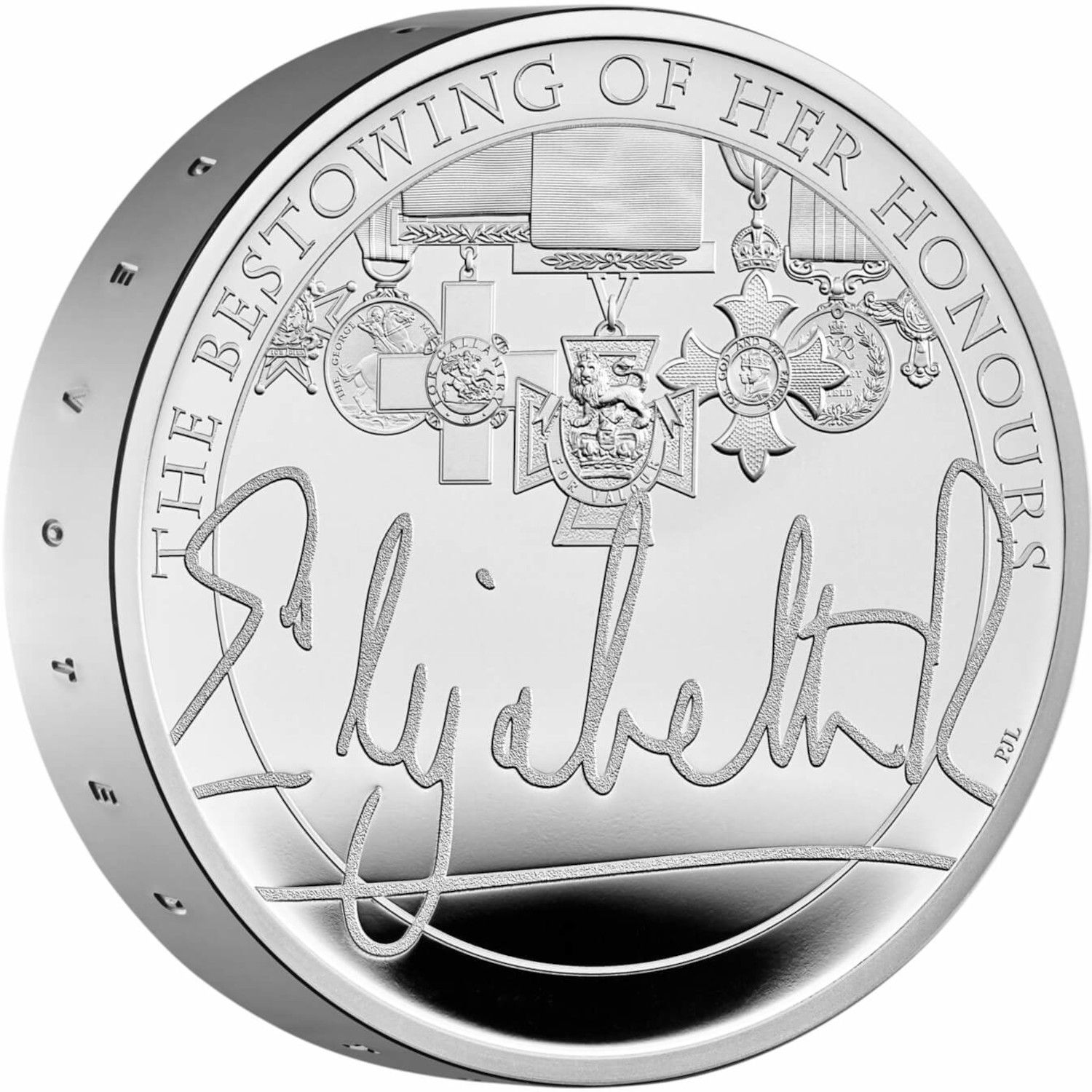 5 Pounds - Elizabeth II The Queen's Reign, Bestowing Her Honours; Silver Piedfort