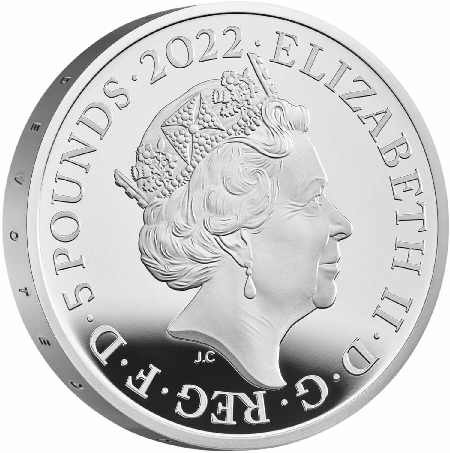 5 Pounds - Elizabeth II The Queen's Reign, Bestowing Her Honours; Silver Proof obverse