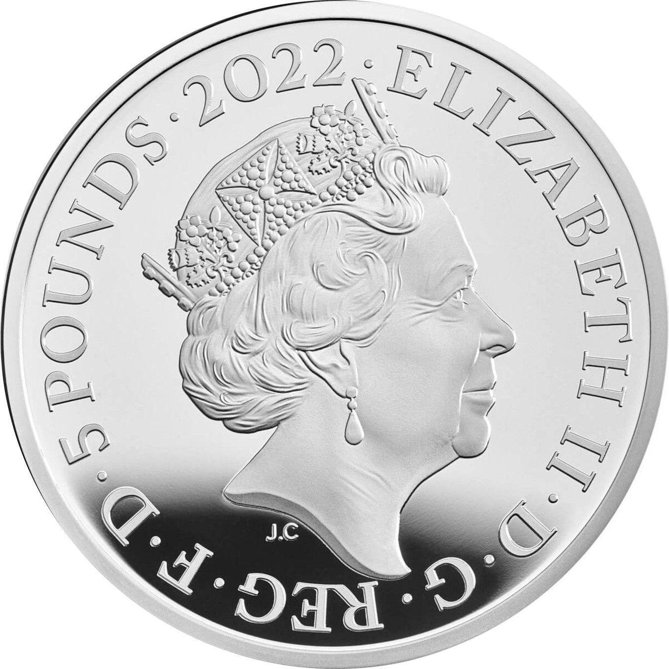 5 Pounds - Elizabeth II The Queen's Reign, Charity and Patronage; Silver Piedfort obverse