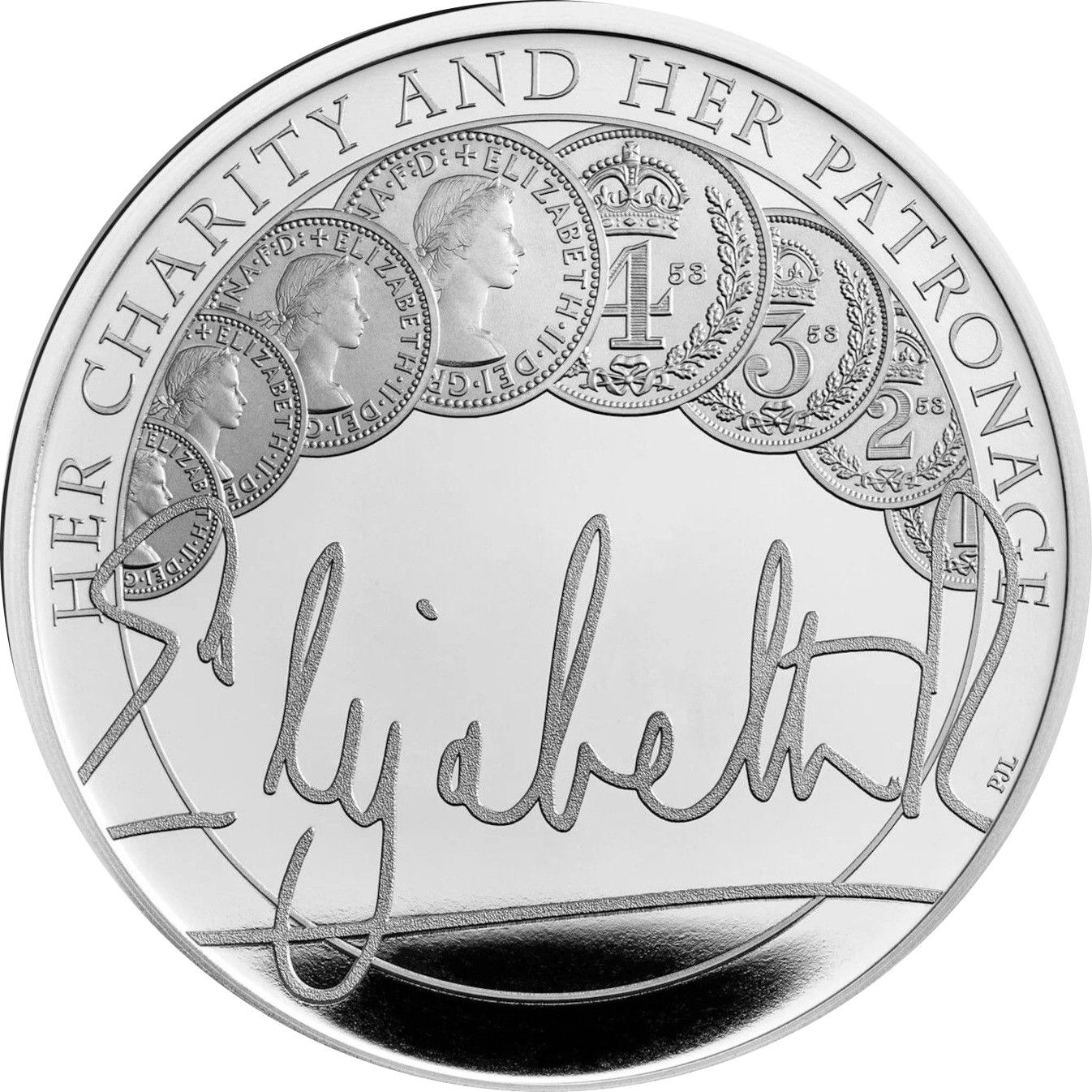 5 Pounds - Elizabeth II The Queen's Reign, Charity and Patronage; Silver Piedfort