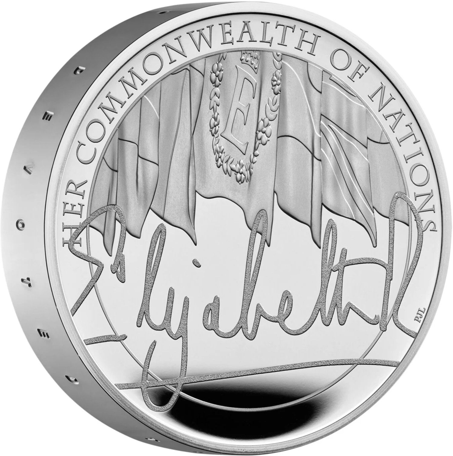 5 Pounds - Elizabeth II The Queen's Reign, Commonwealth of Nations; Silver Piedfort