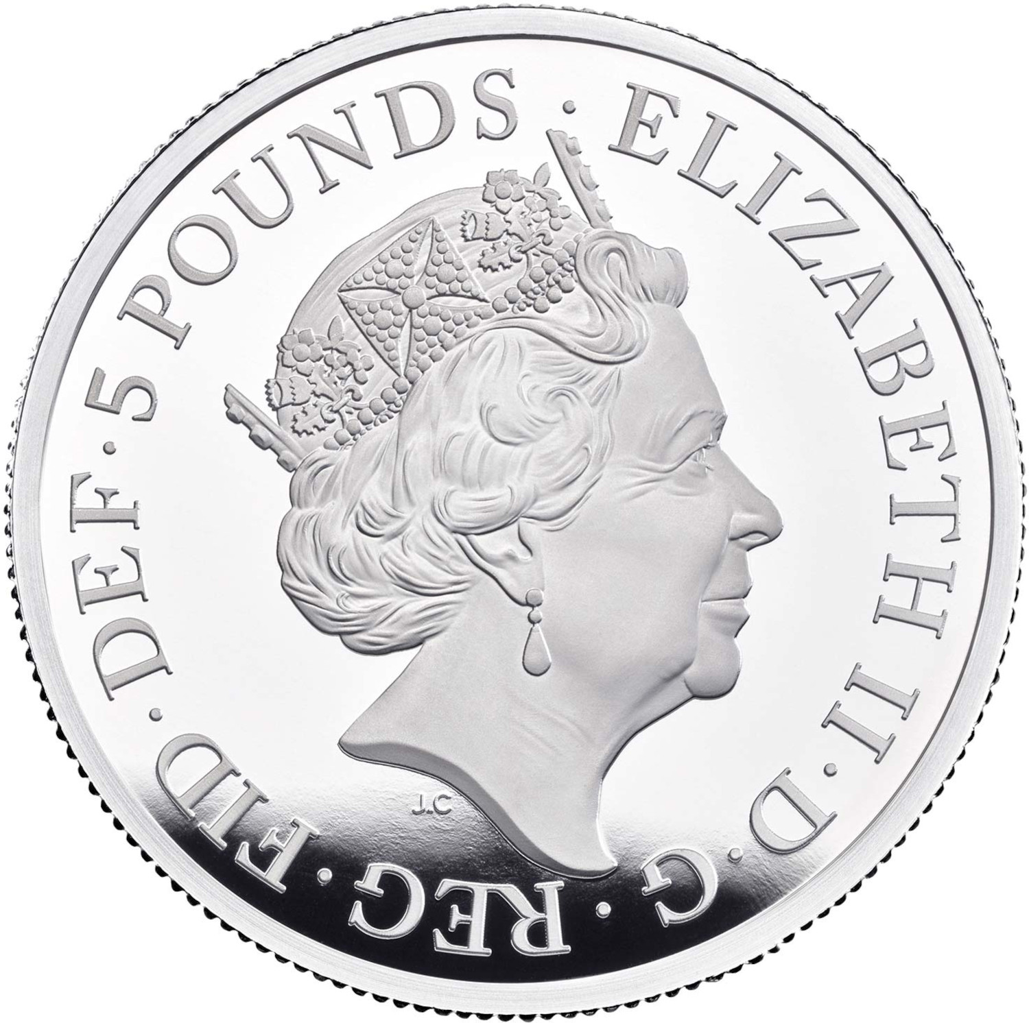 5 Pounds - Elizabeth II Una and The Lion; Silver Proof obverse