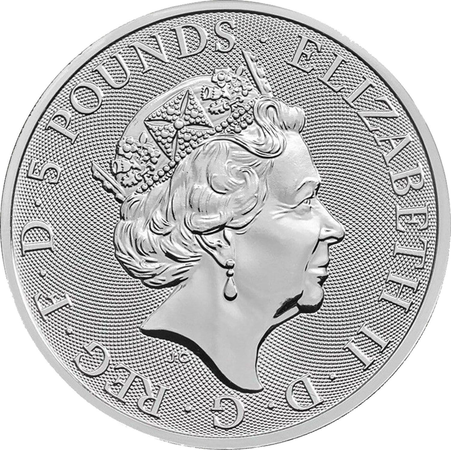 5 Pounds - Elizabeth II Unicorn of Scotland; 2 oz Fine Silver obverse