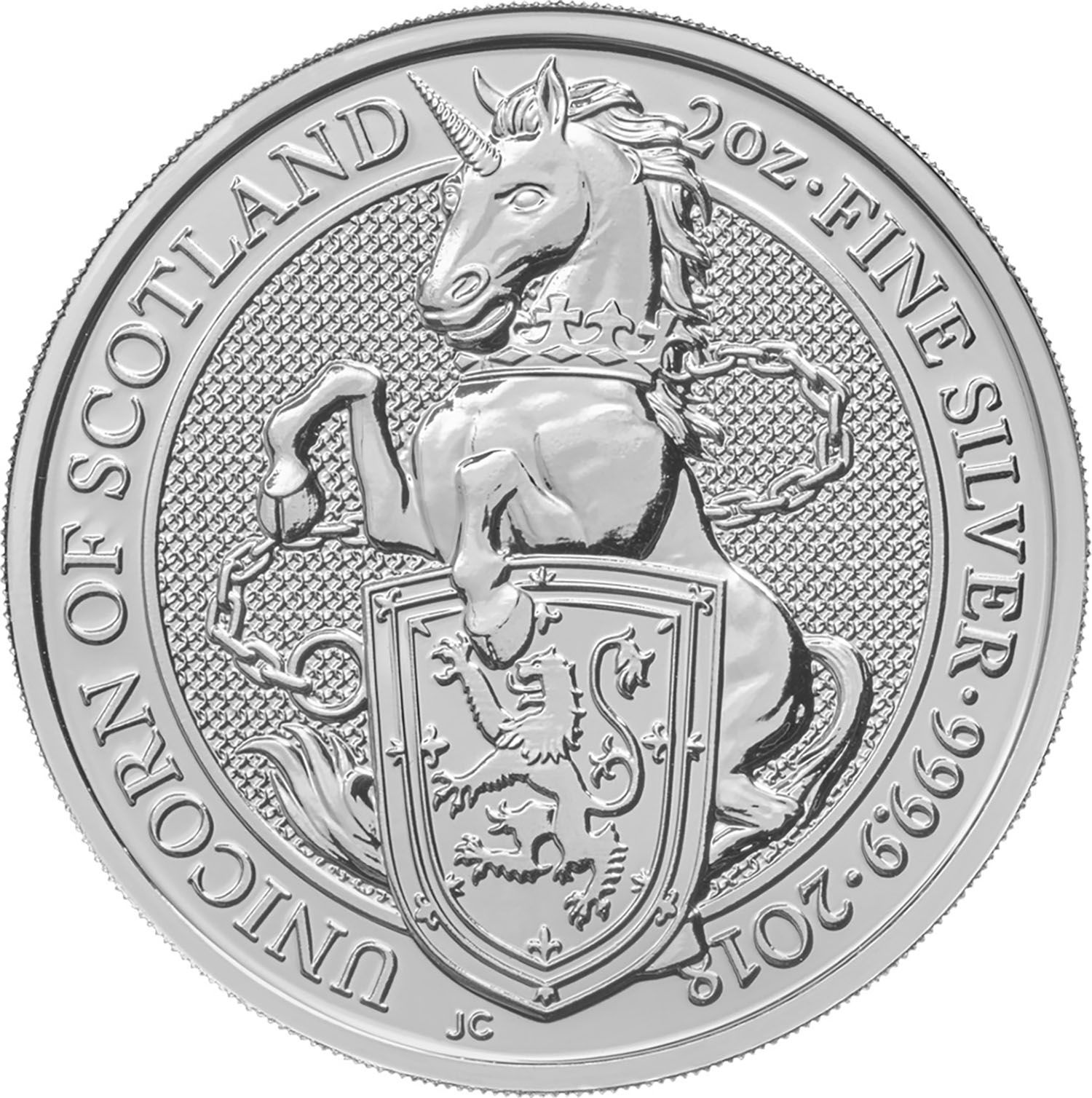 5 Pounds - Elizabeth II Unicorn of Scotland; 2 oz Fine Silver reverse