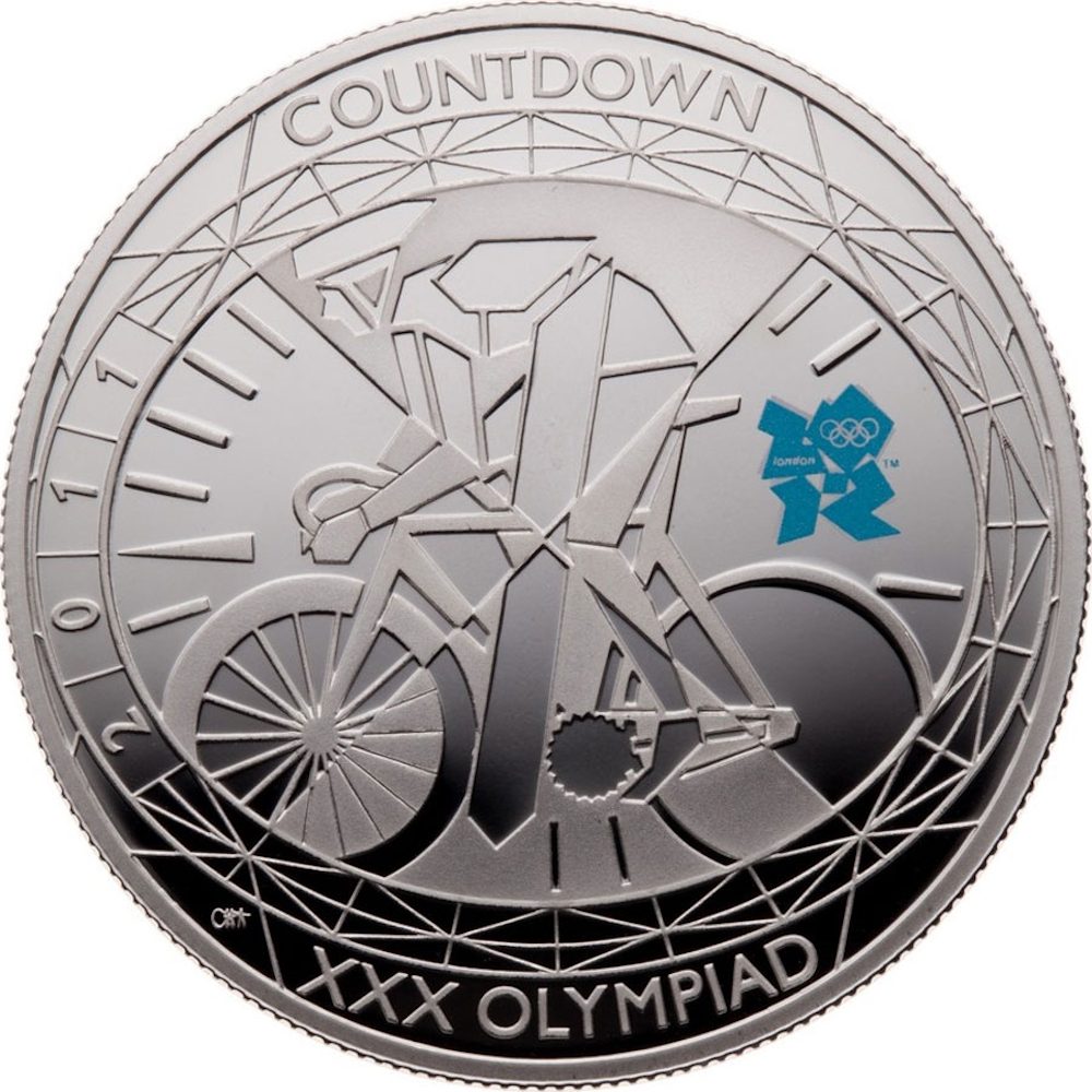 5 Pounds - Elizabeth II XXX Olympiad, Countdown 1; Silver Piedfort reverse