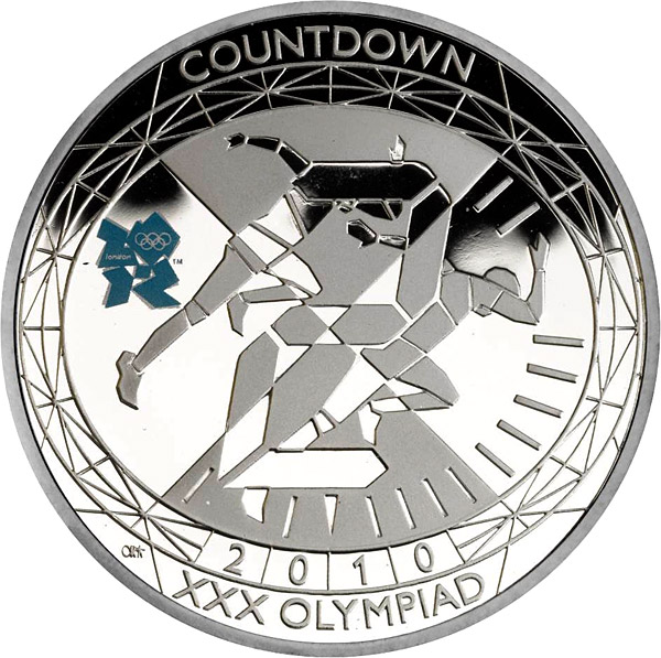 5 Pounds - Elizabeth II XXX Olympiad, Countdown 2; Silver Proof reverse