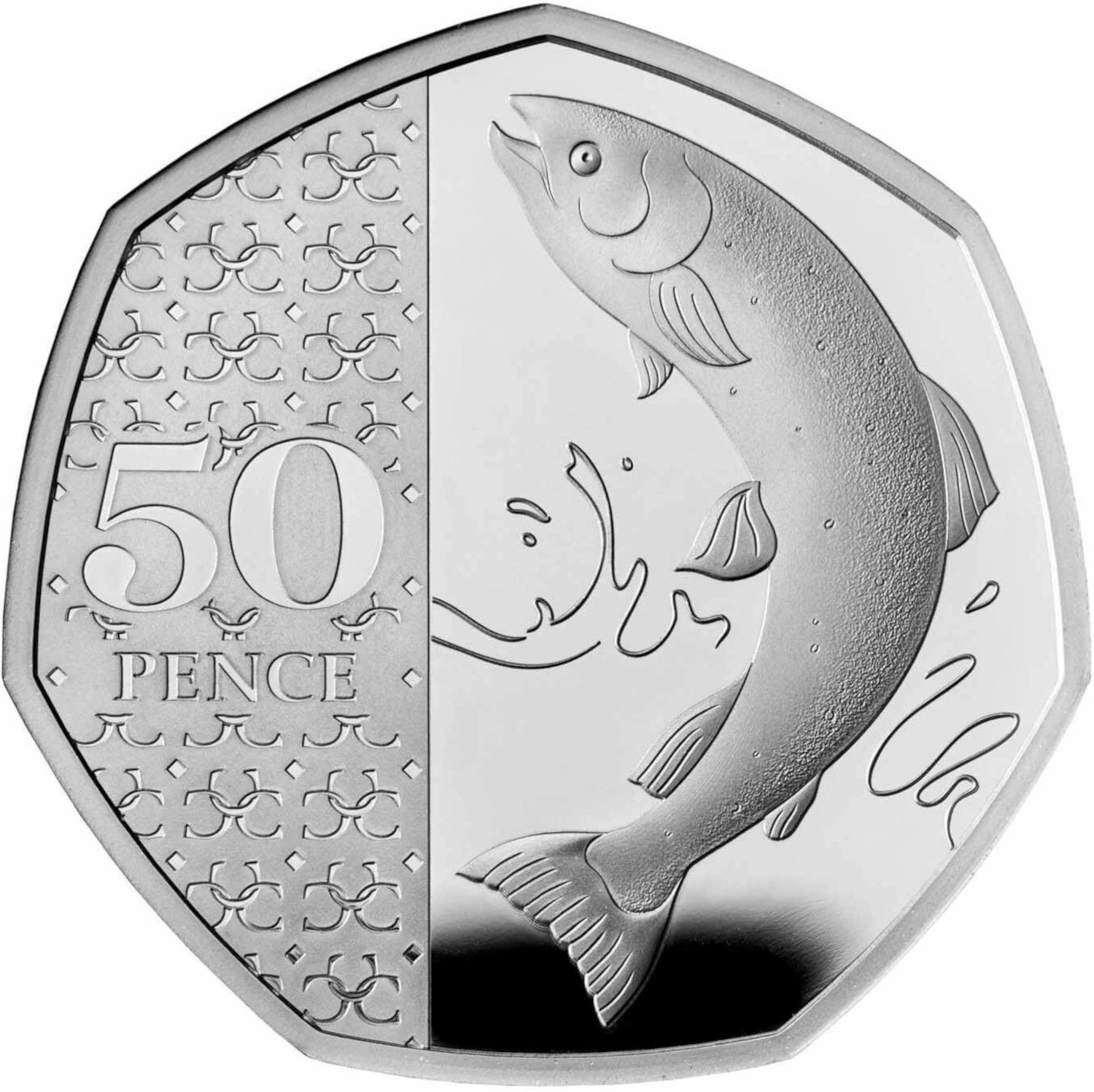 50 Pence - Charles III Atlantic Salmon; Silver Proof reverse