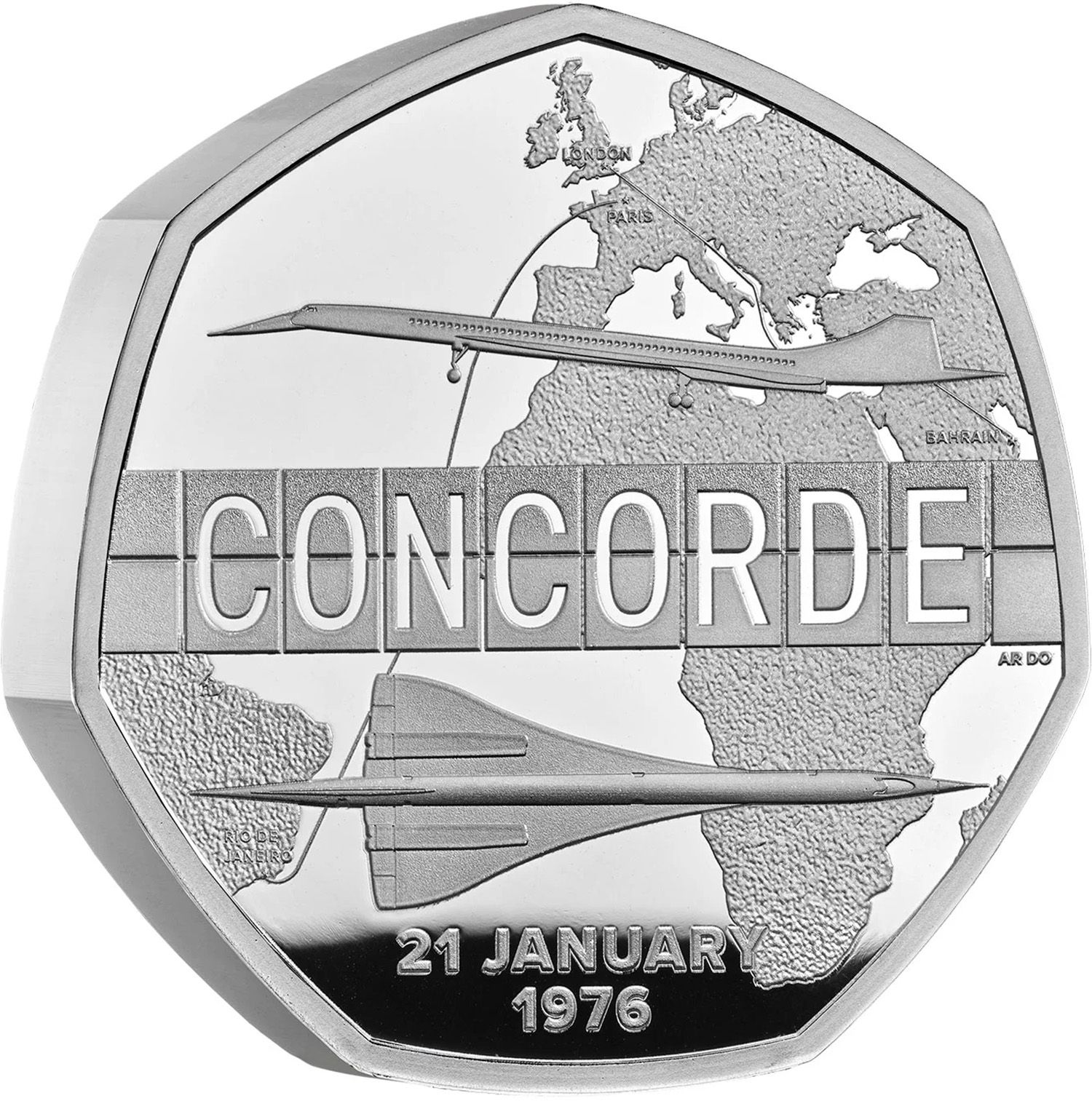 50 Pence - Charles III Concorde; Silver Piedfort reverse