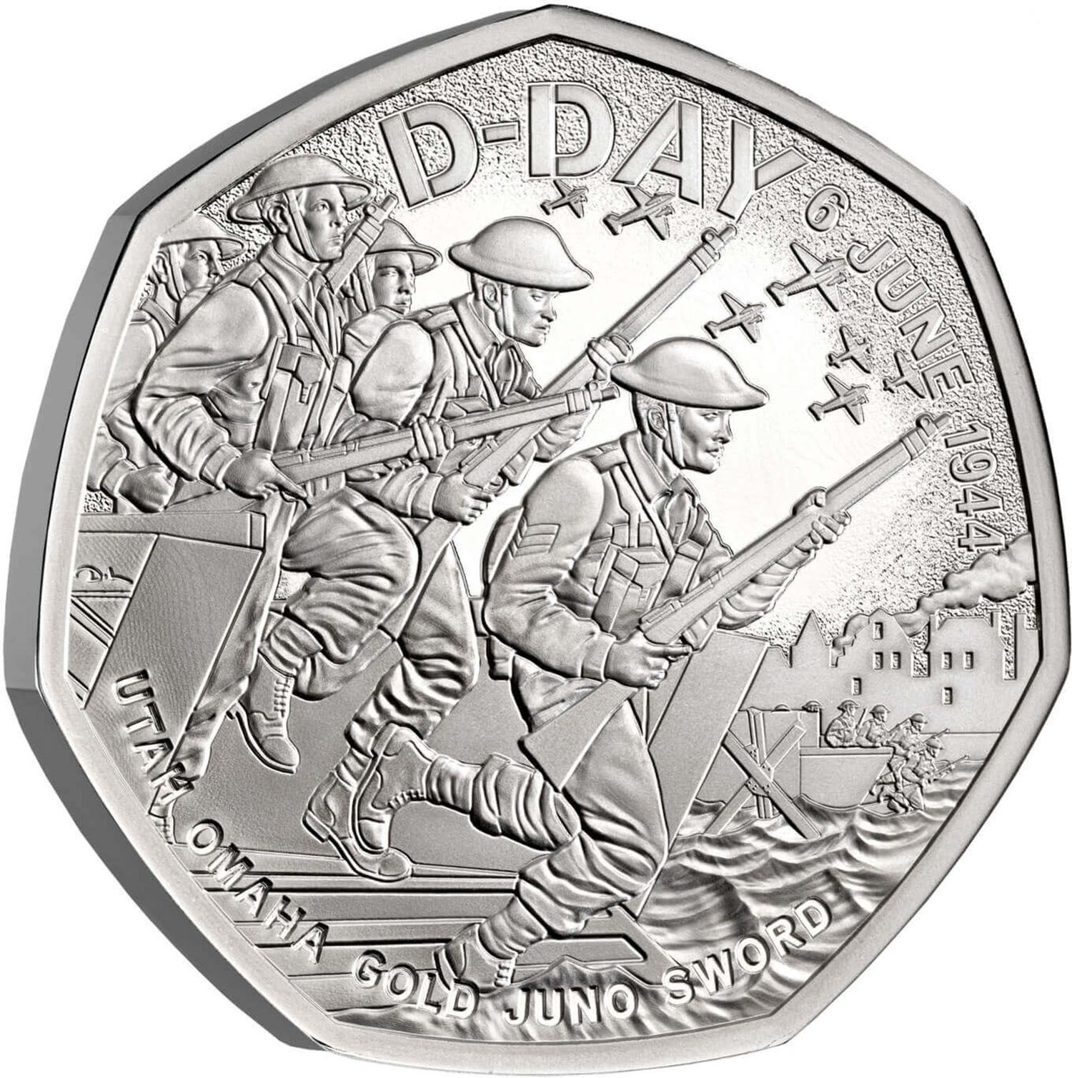50 Pence - Charles III D-Day Anniversary; Silver Proof reverse