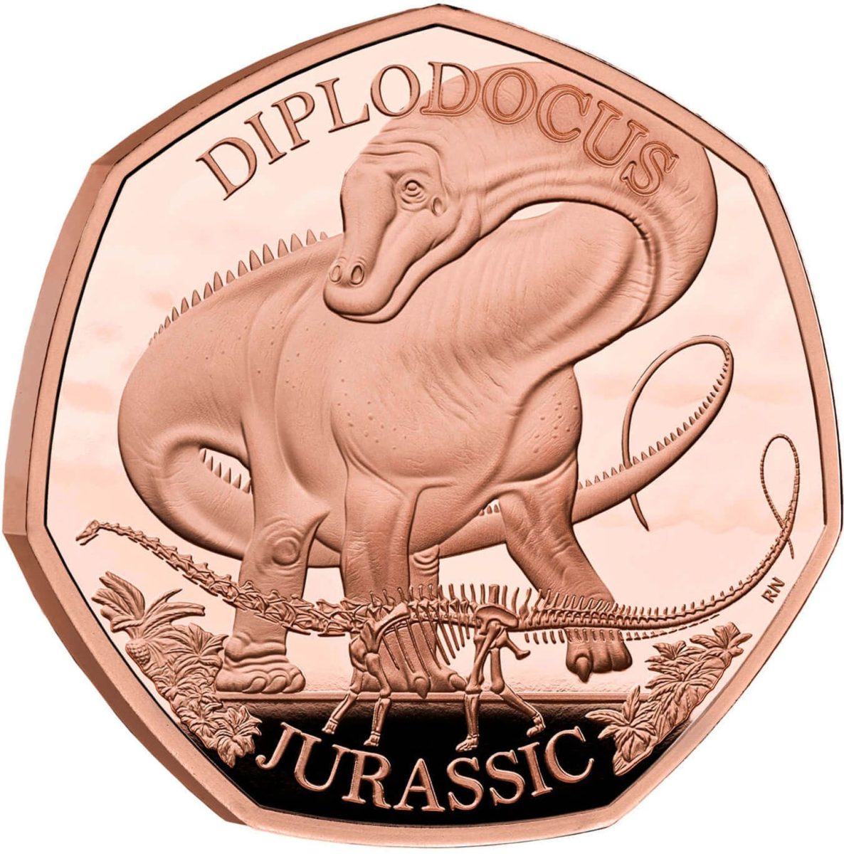 50 Pence - Charles III Diplodocus; Gold Proof reverse