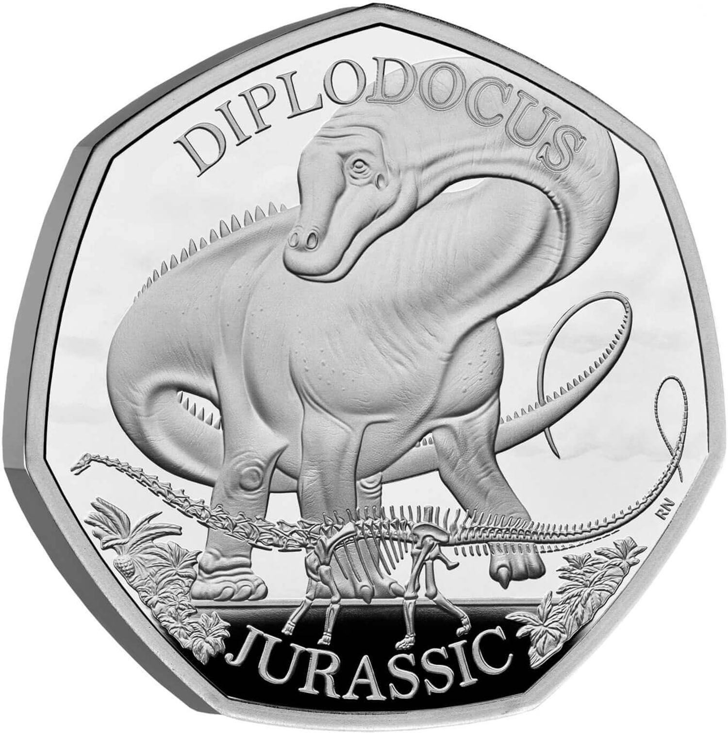 50 Pence - Charles III Diplodocus; Silver Proof reverse